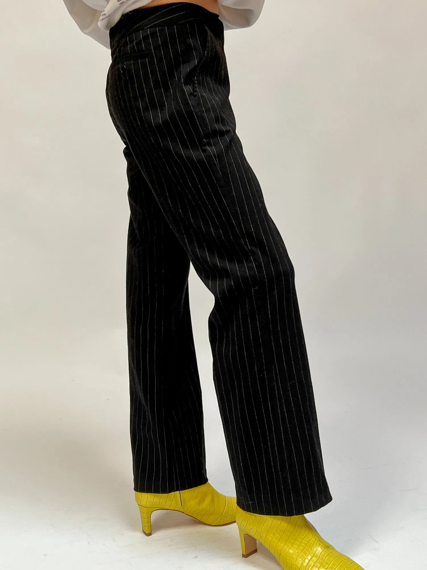 Black Y2K Pinstripe Trousers (M)