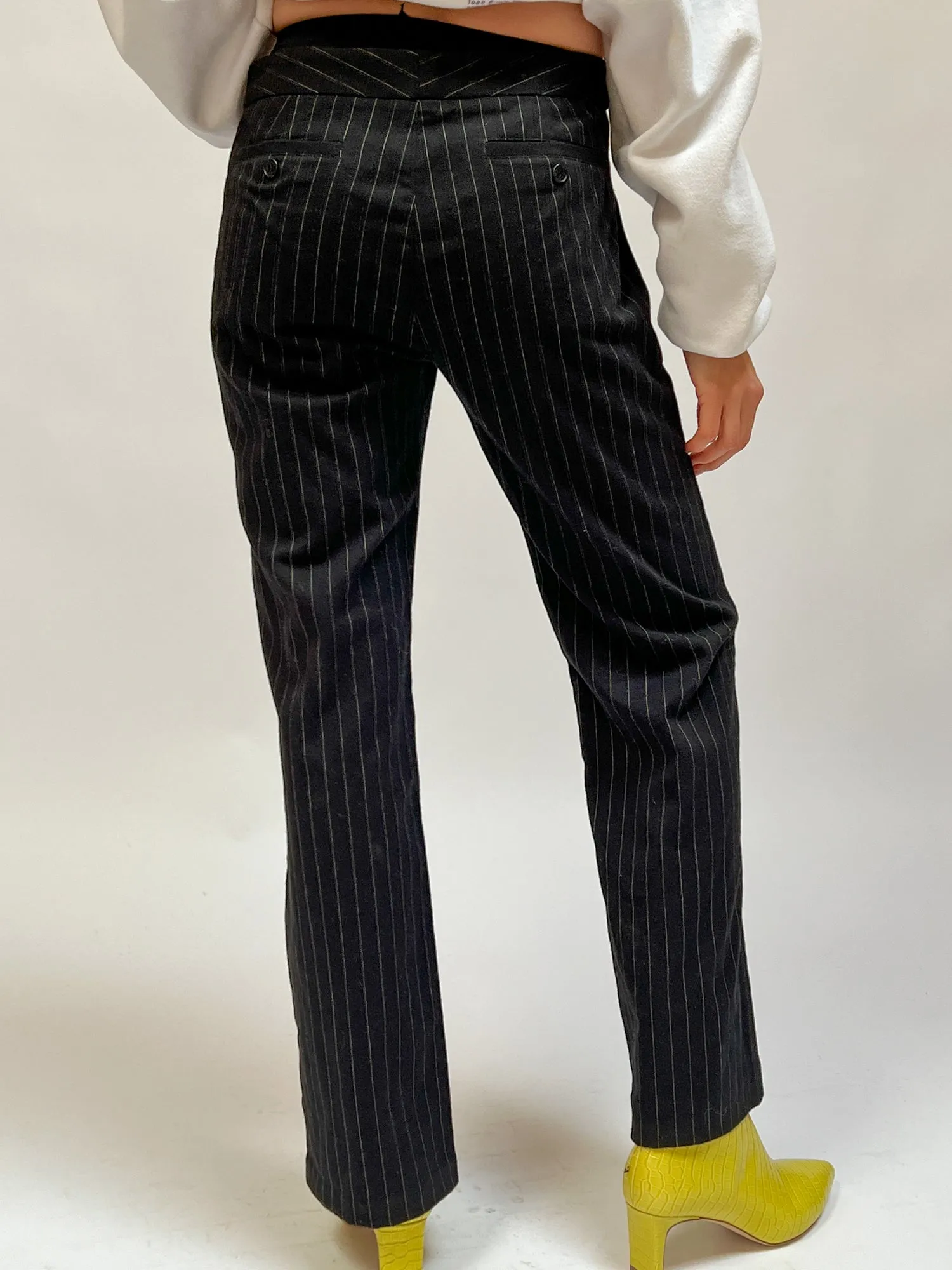 Black Y2K Pinstripe Trousers (M)