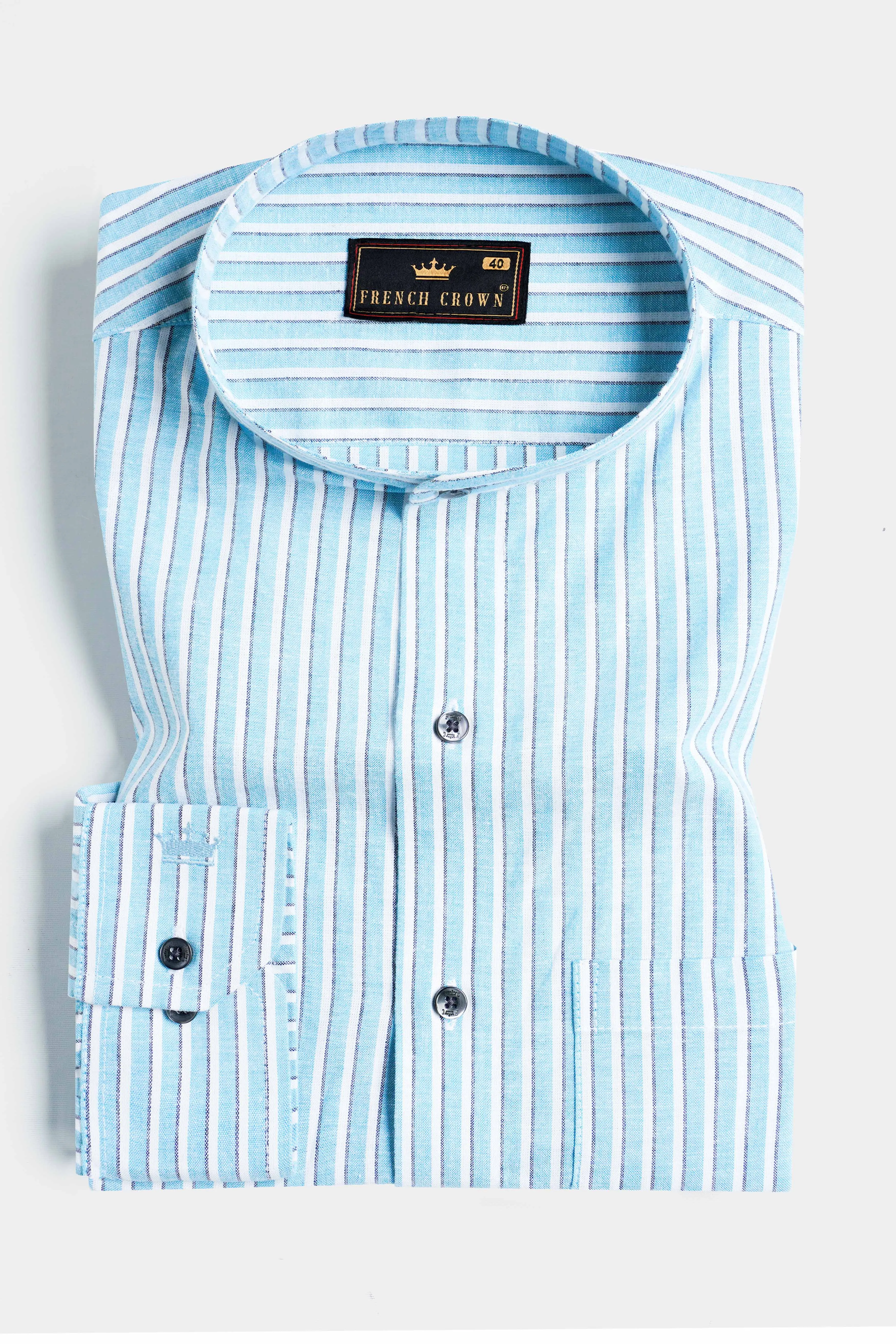 Blizzard Blue and White Striped Luxurious Linen Shirt