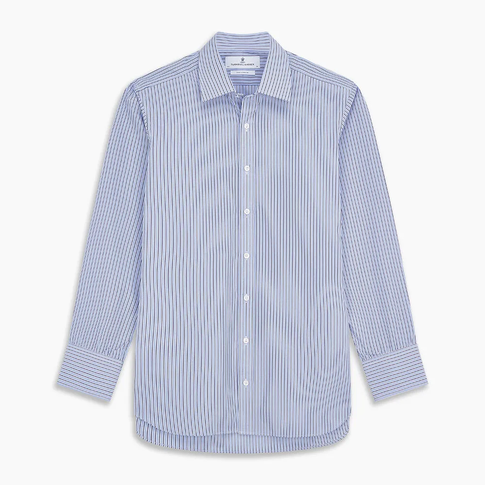 Blue and Navy Halo Stripe Cotton Regular Fit Mayfair Shirt