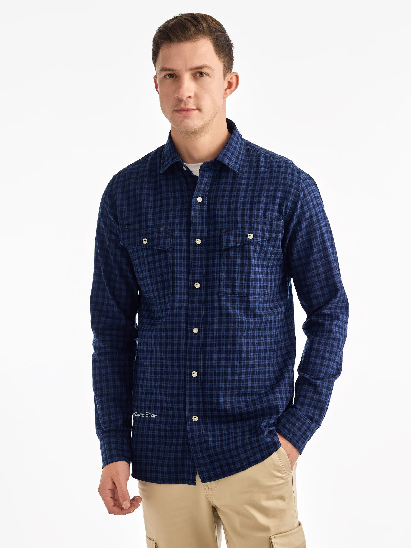 Blue Checked Denim Urban Shirt