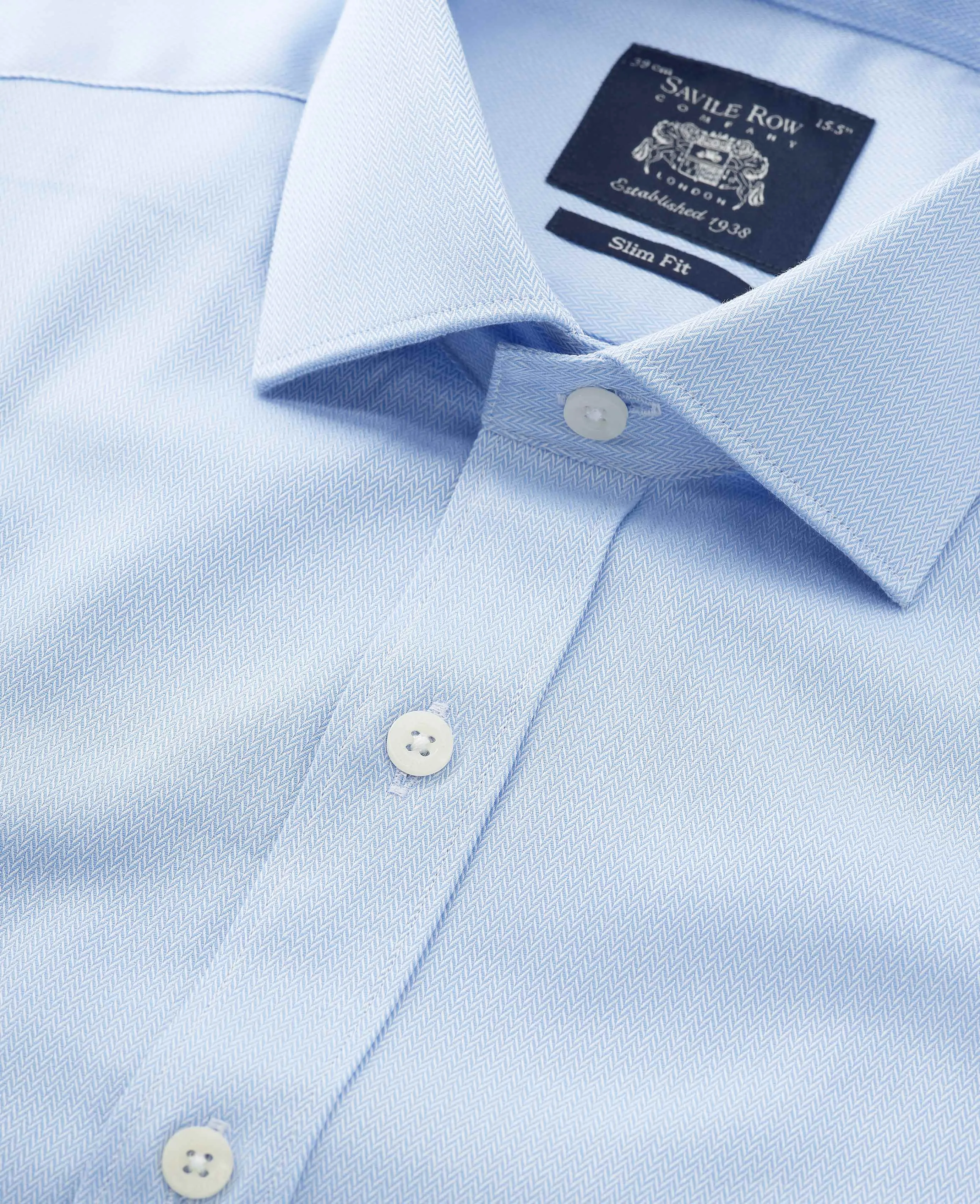 Blue Cotton Herringbone Slim Fit Formal Shirt - Double Cuff