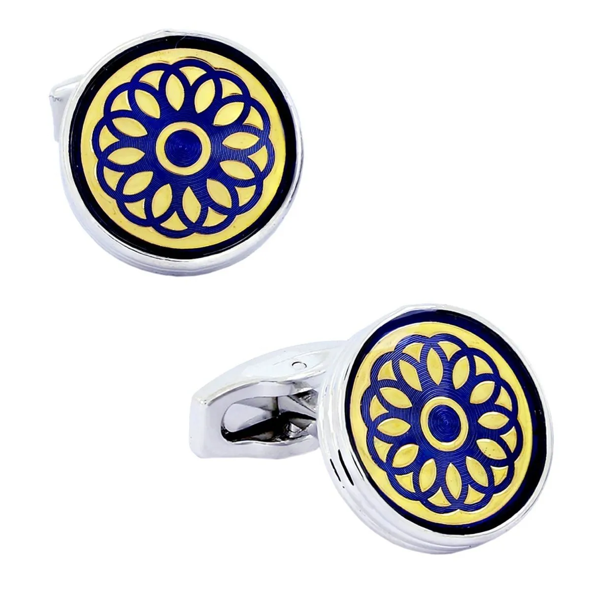 Blue Gold Floral Cufflinks In Box