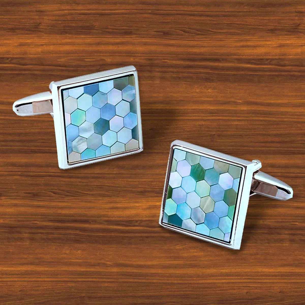 Blue Mother Of Pearl Cufflinks In Box