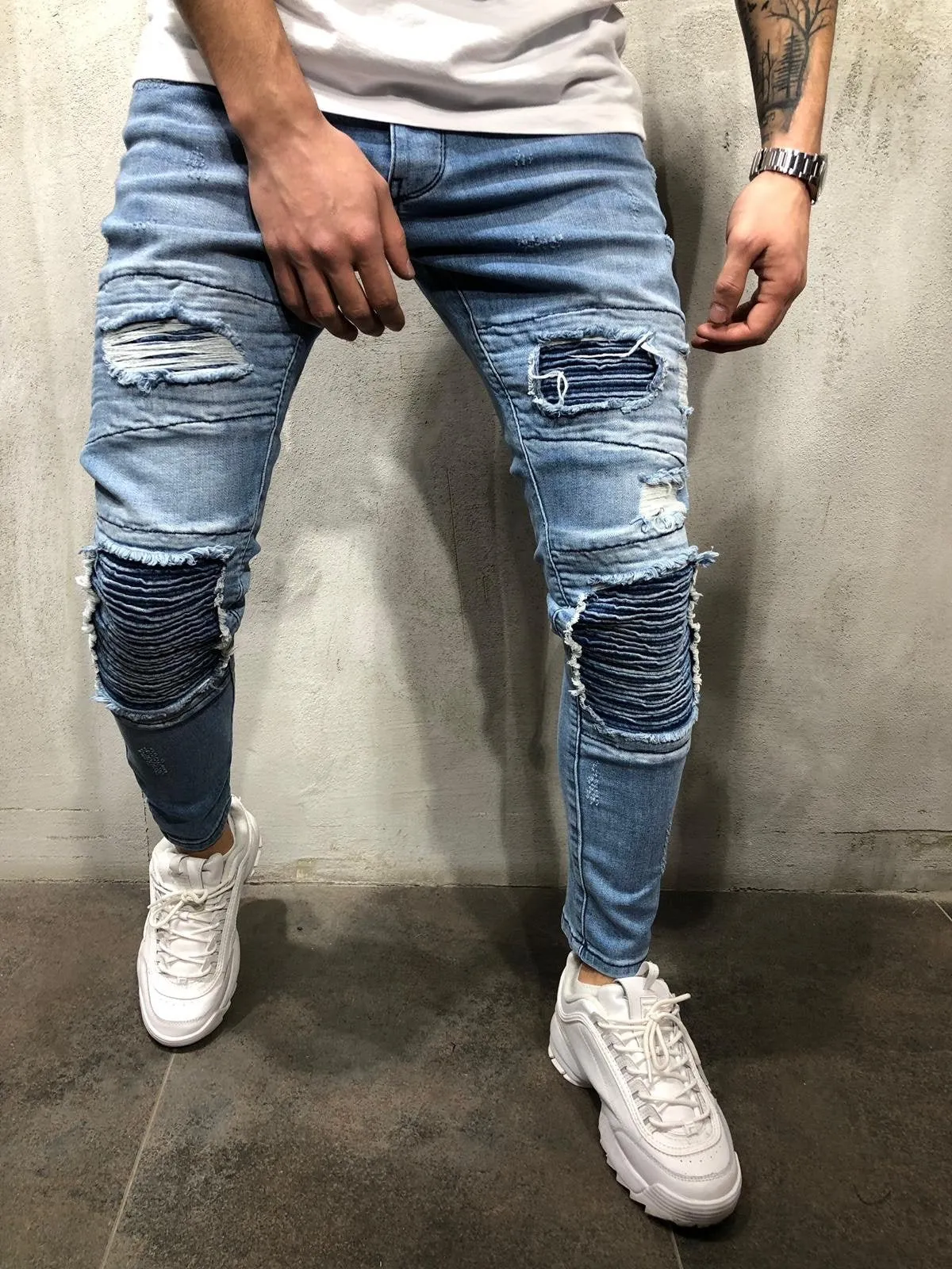 Blue Patched Ultra Skinny Fit Jeans AY363 Streetwear Mens Jeans