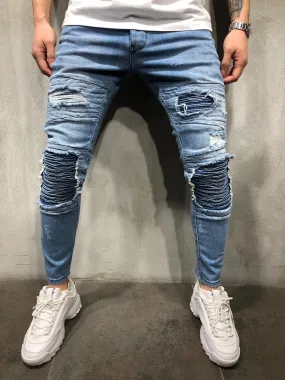 Blue Patched Ultra Skinny Fit Jeans AY363 Streetwear Mens Jeans