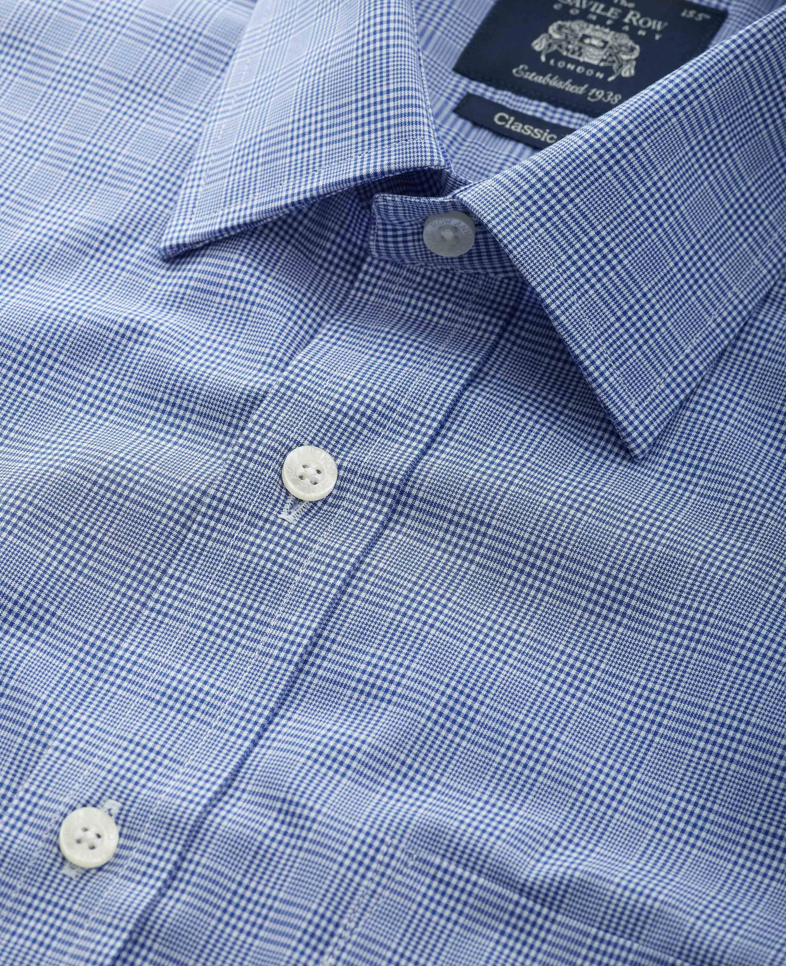 Blue Prince Of Wales Check Classic Fit Formal Shirt - Double Cuff