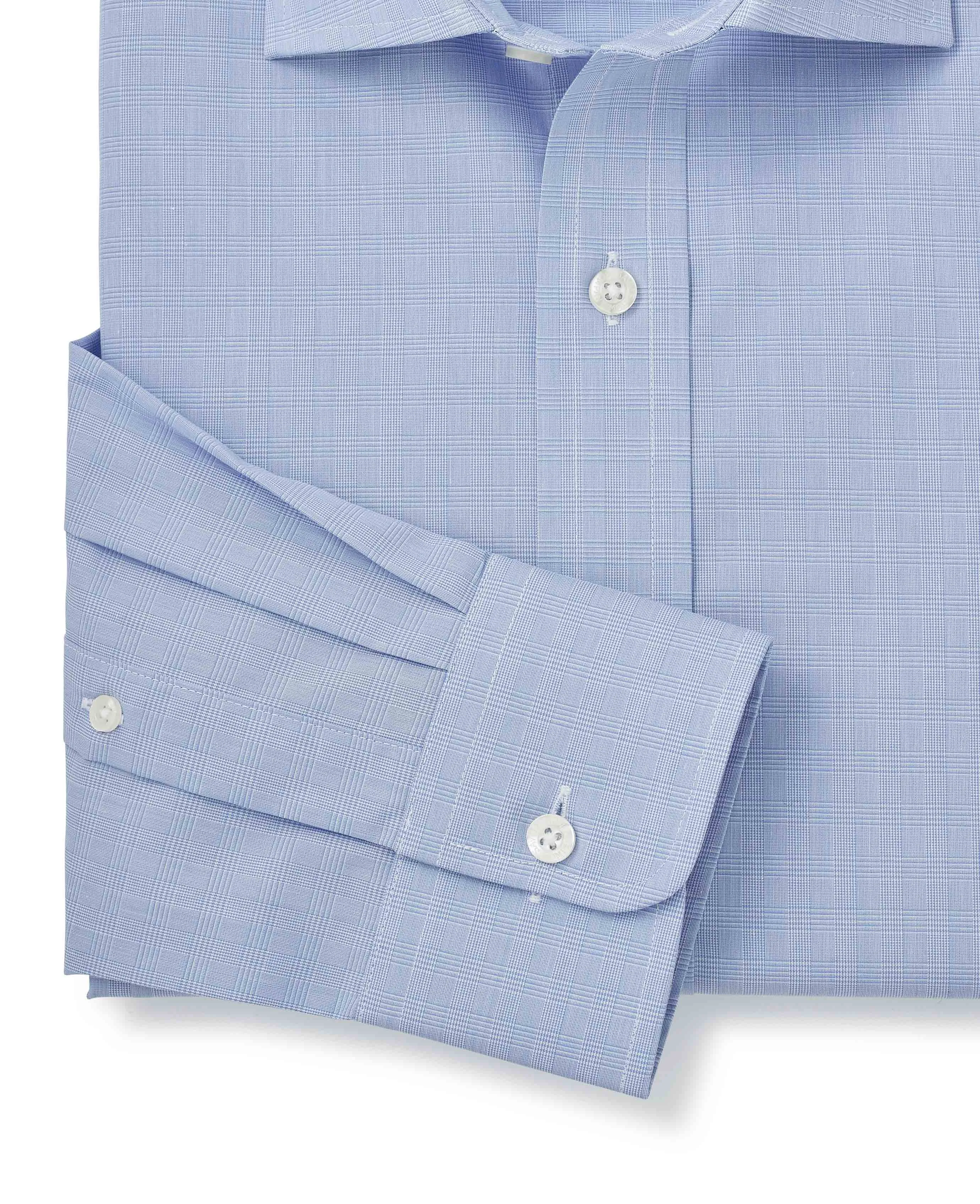 Blue Prince of Wales Check Slim Fit Formal Shirt - Single Cuff