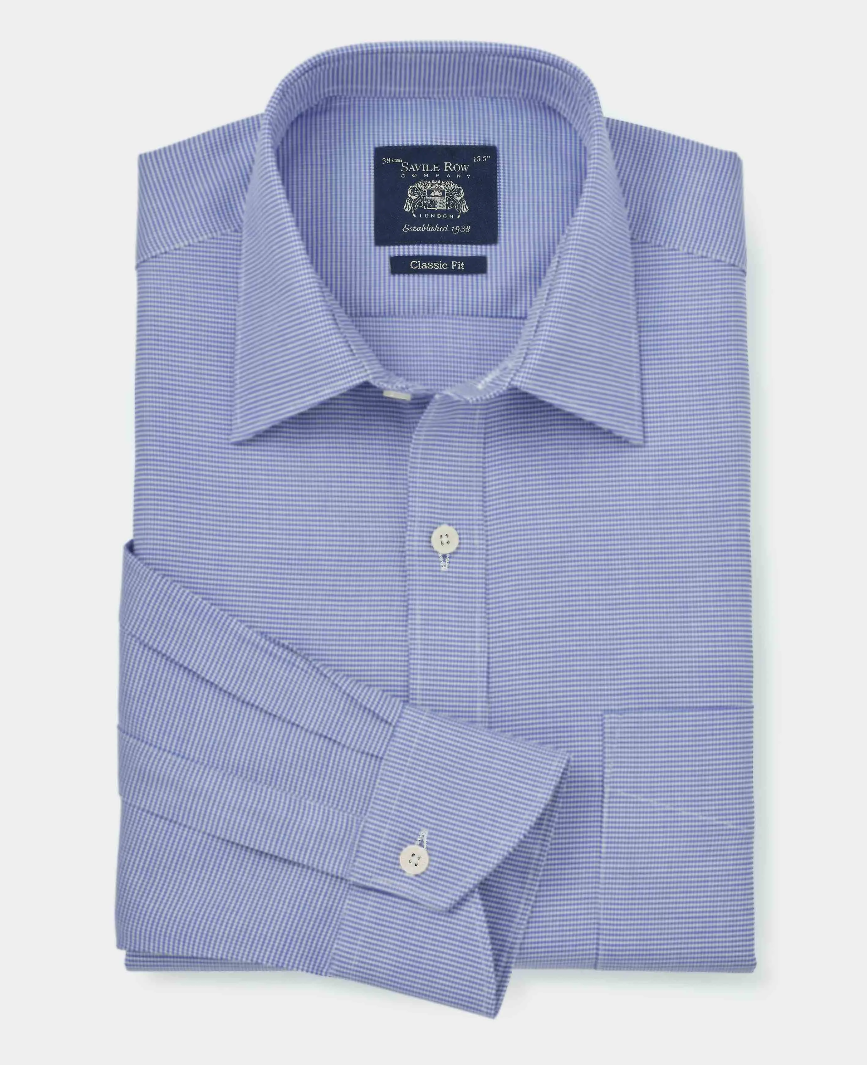 Blue Puppytooth Classic Fit Formal Shirt - Single Cuff