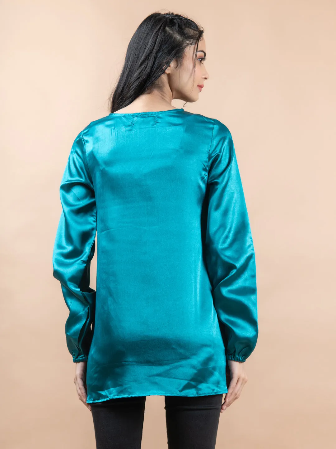 Blue Satin Full Sleeves Top