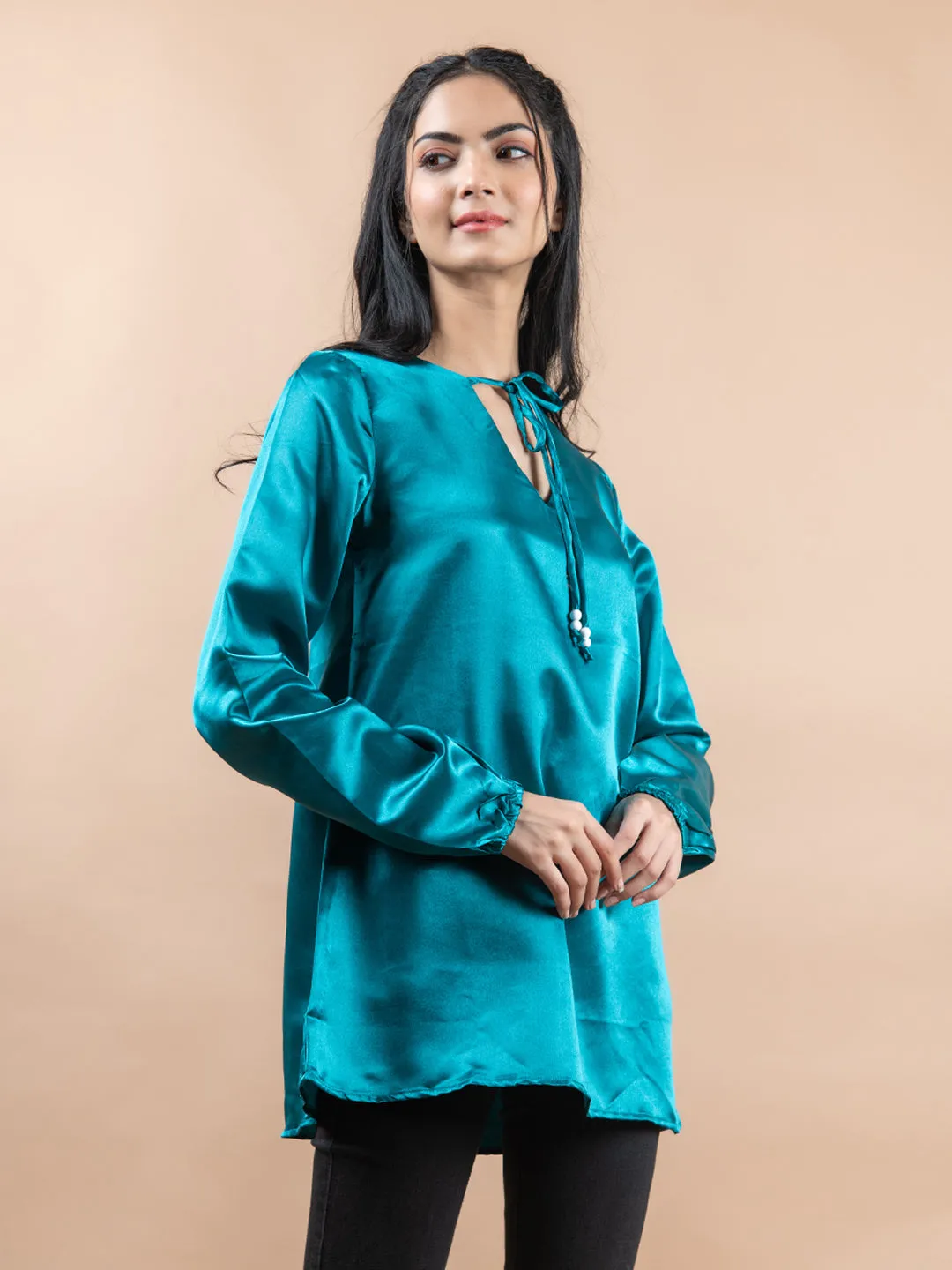 Blue Satin Full Sleeves Top