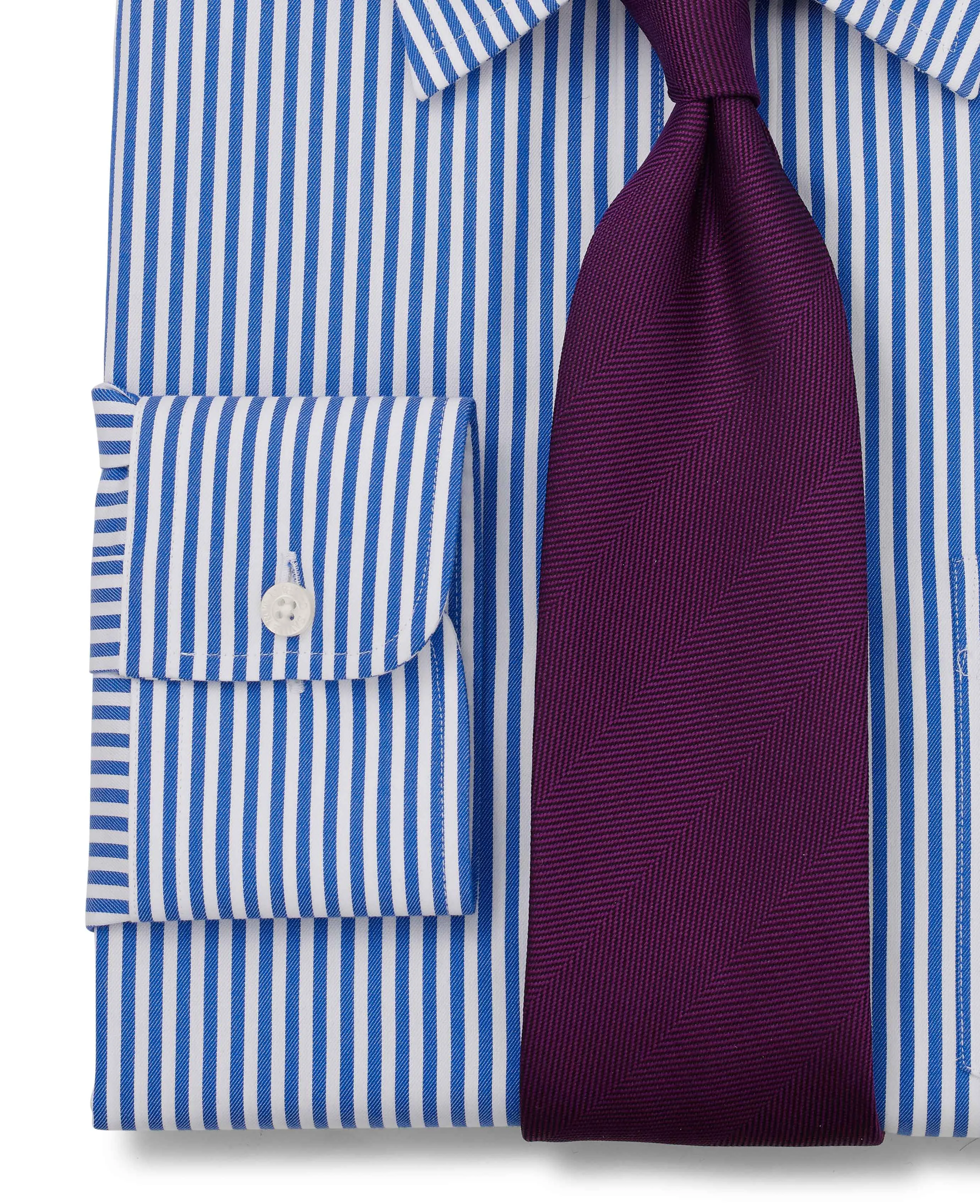 Blue Twill Stripe Classic Fit Non-Iron Formal Shirt - Single Cuff