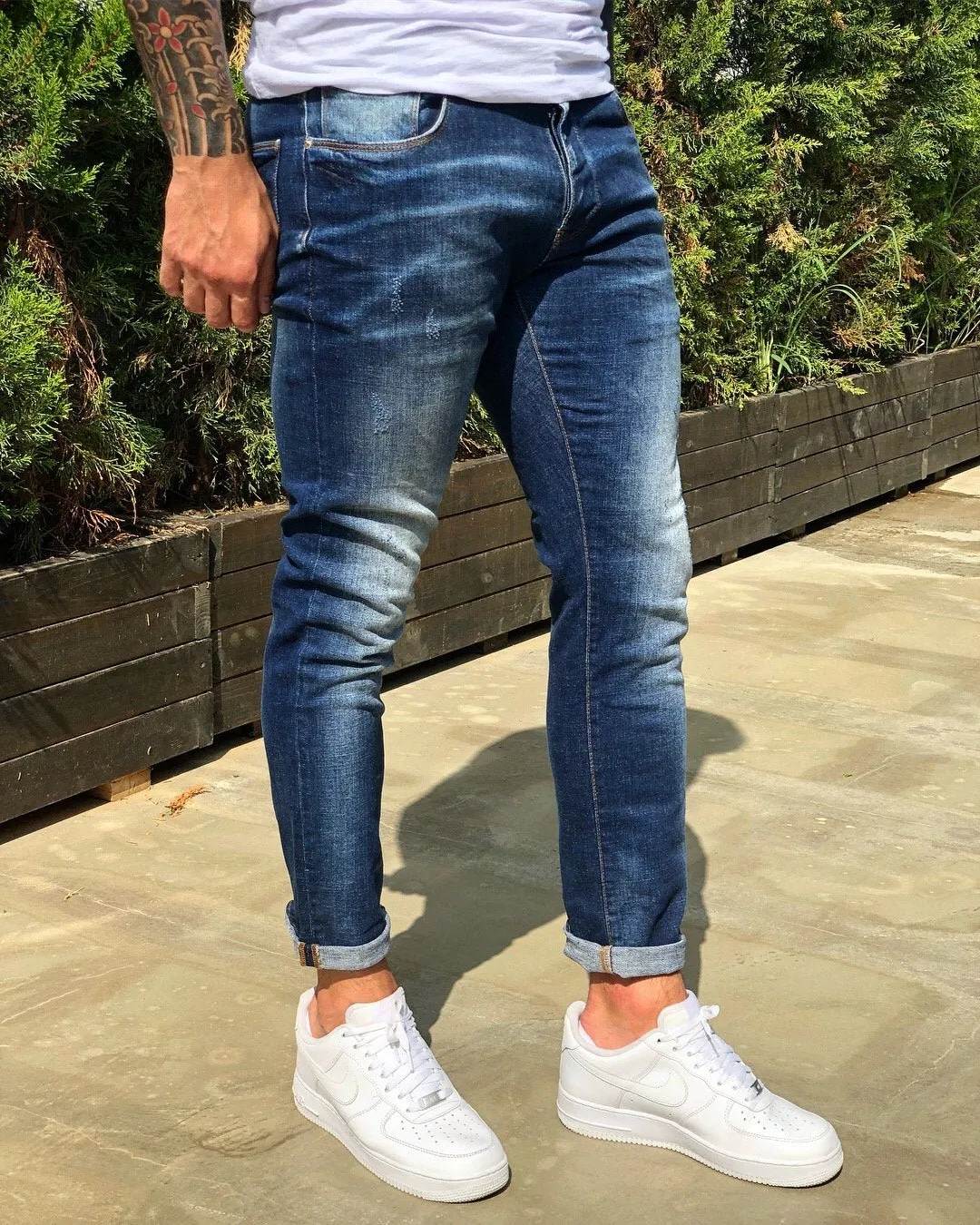 Blue Washed Skinny Fit Denim B230 Streetwear Jeans