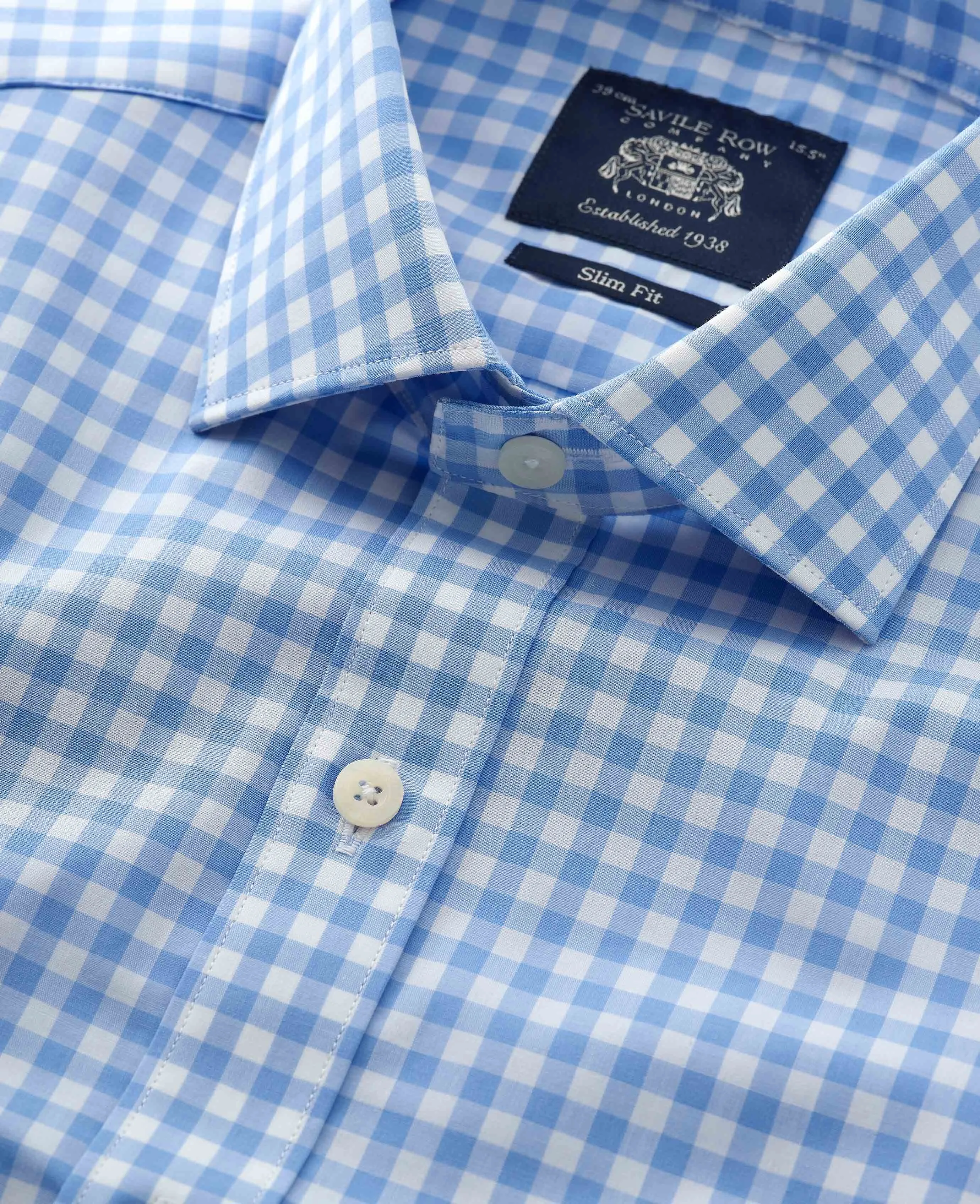 Blue White Check Slim Fit Shirt - Single Cuff