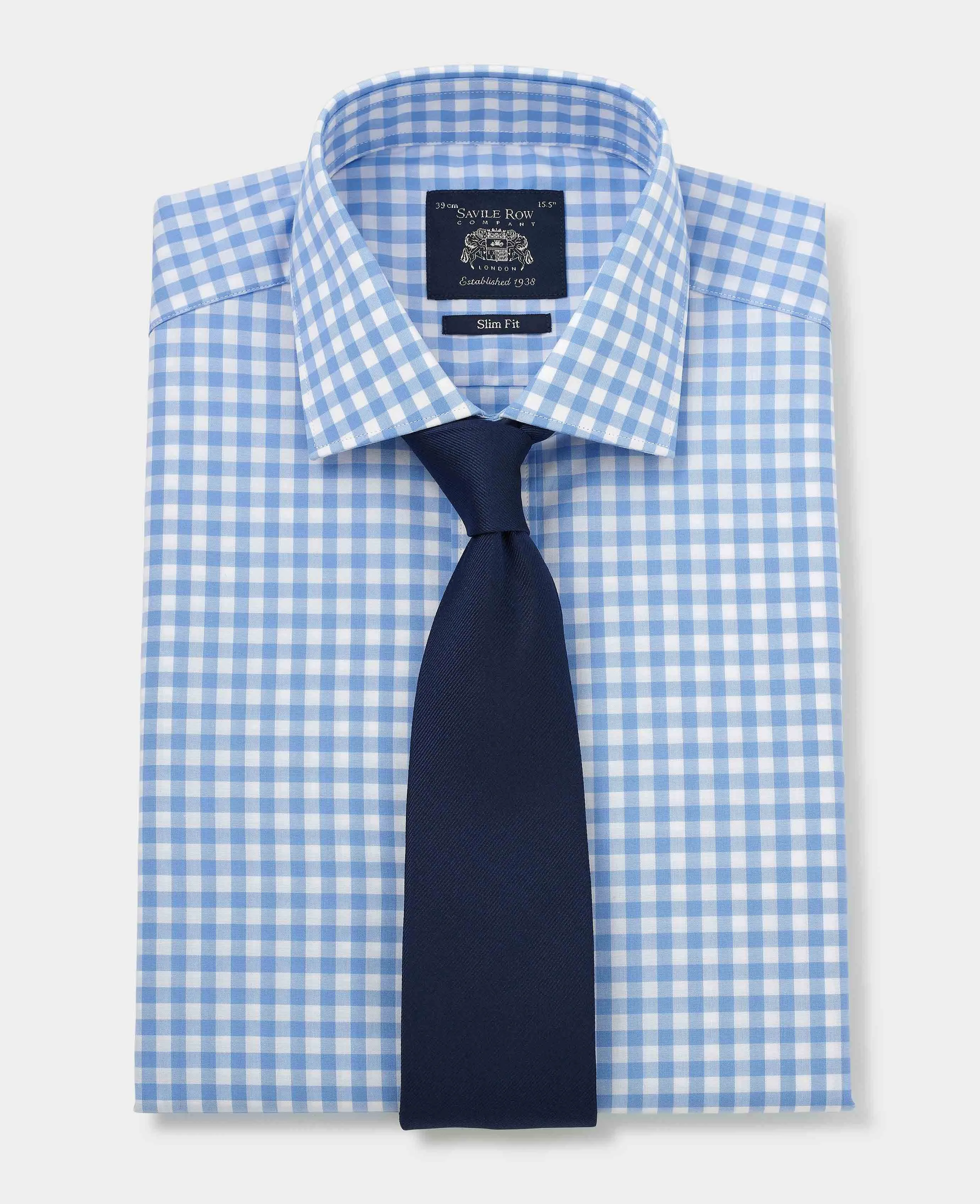 Blue White Check Slim Fit Shirt - Single Cuff