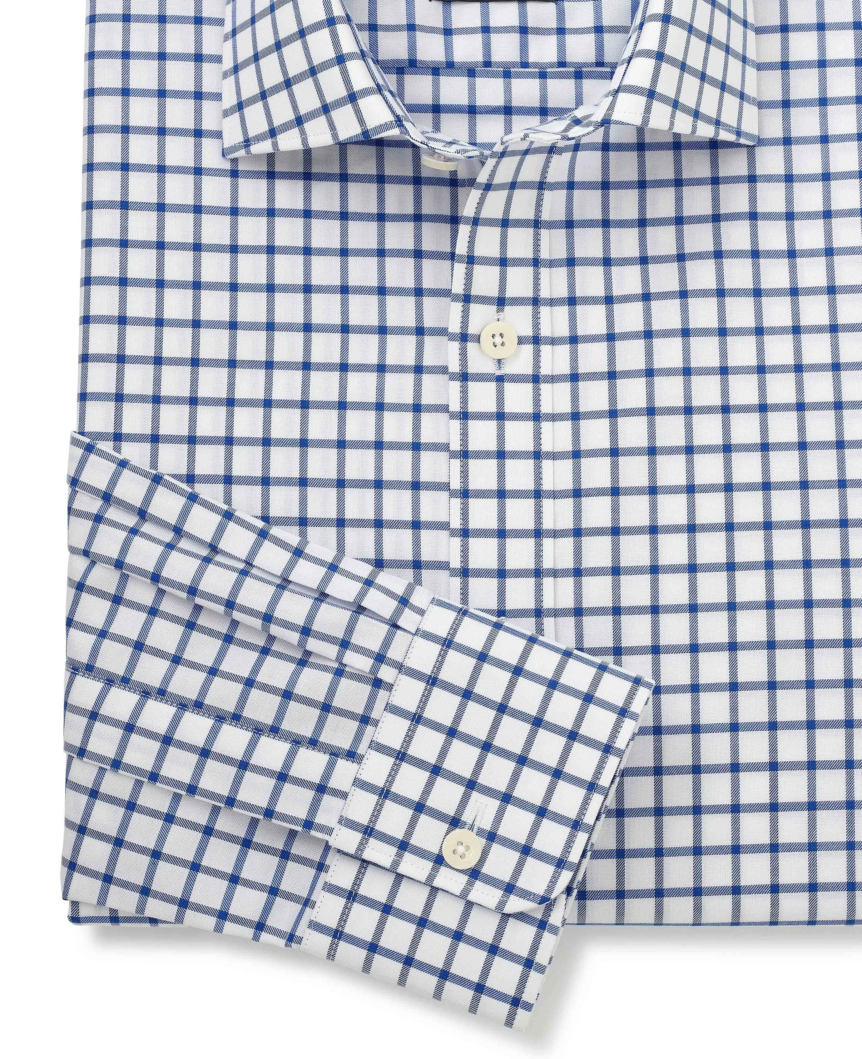 Blue Window Check Slim Fit Shirt - Single Cuff