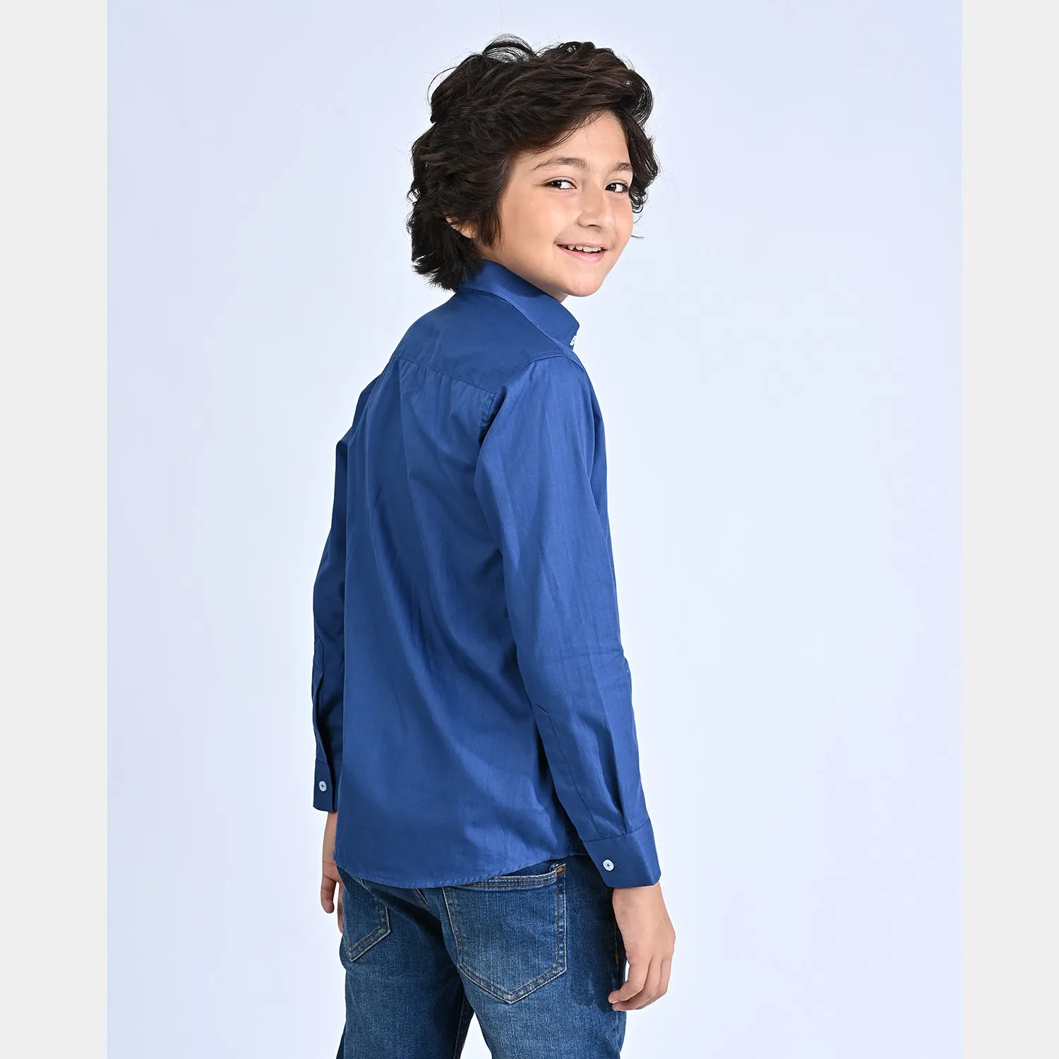 Boys Cotton Poplin Formal Shirt-T/Navy