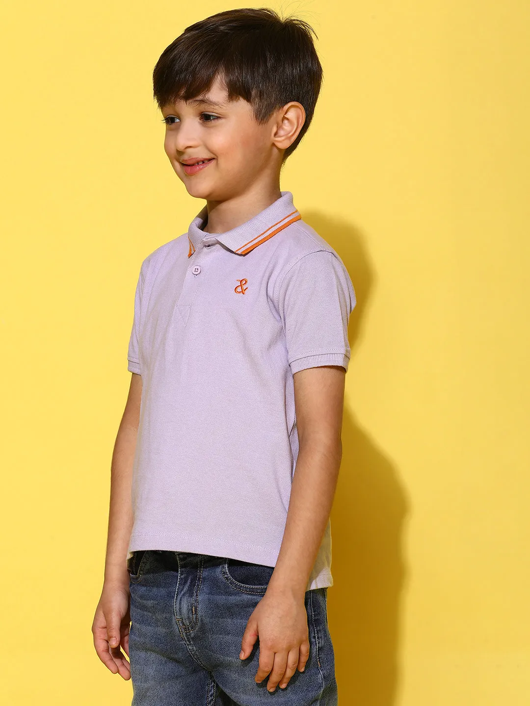 Boys Purple Half Sleeves 100% Cotton Solid T-shirt