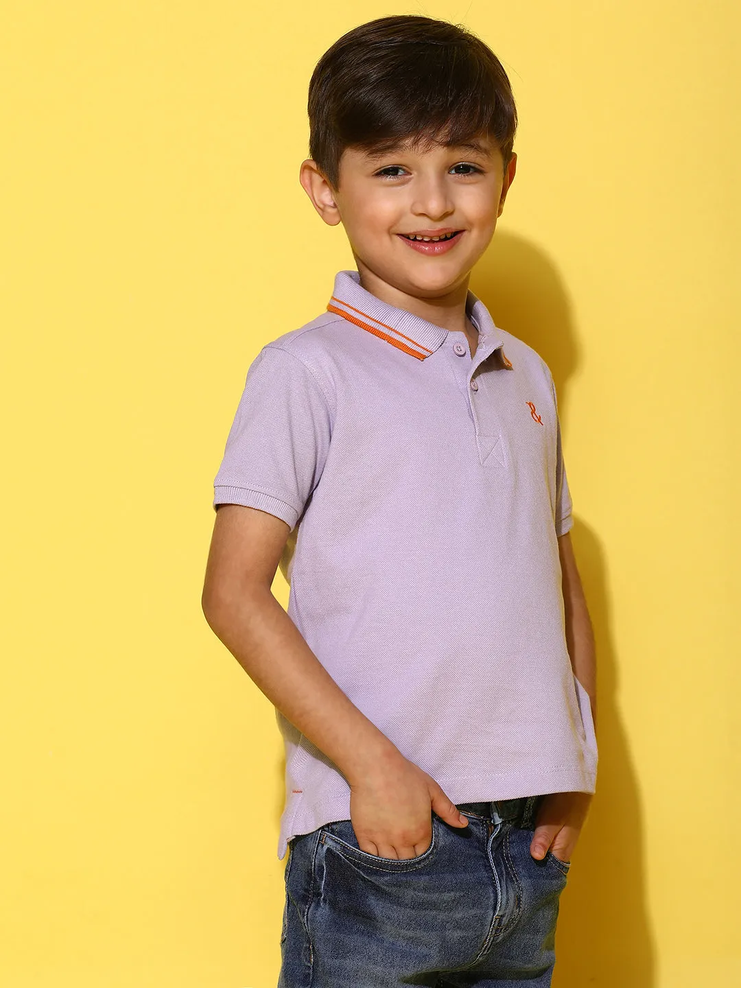 Boys Purple Half Sleeves 100% Cotton Solid T-shirt