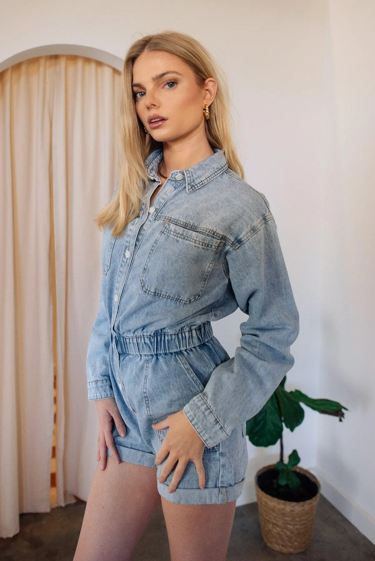 Brooke Denim Utility Romper - Final Sale