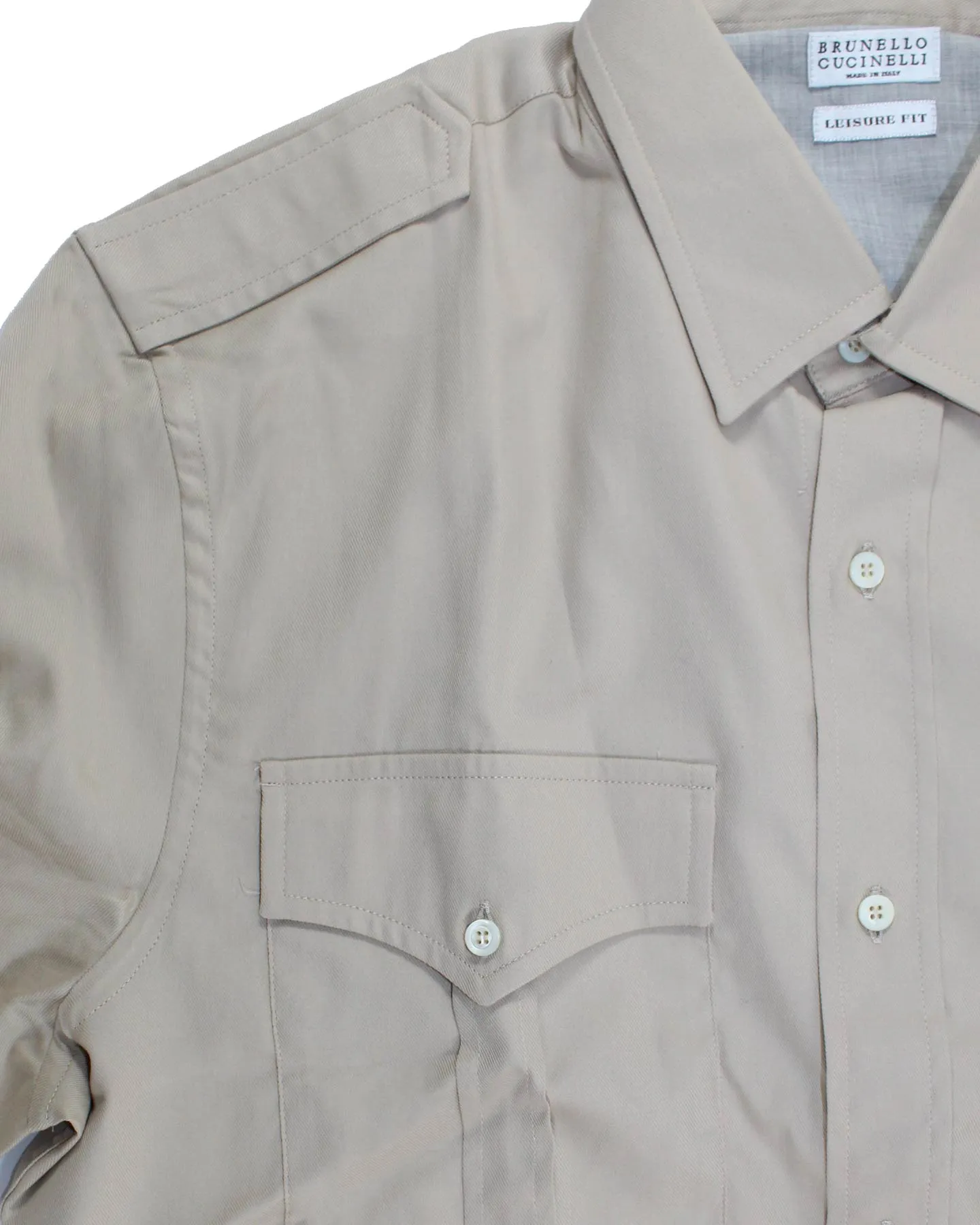 Brunello Cucinelli Shirt Khaki Western S Slim Fit