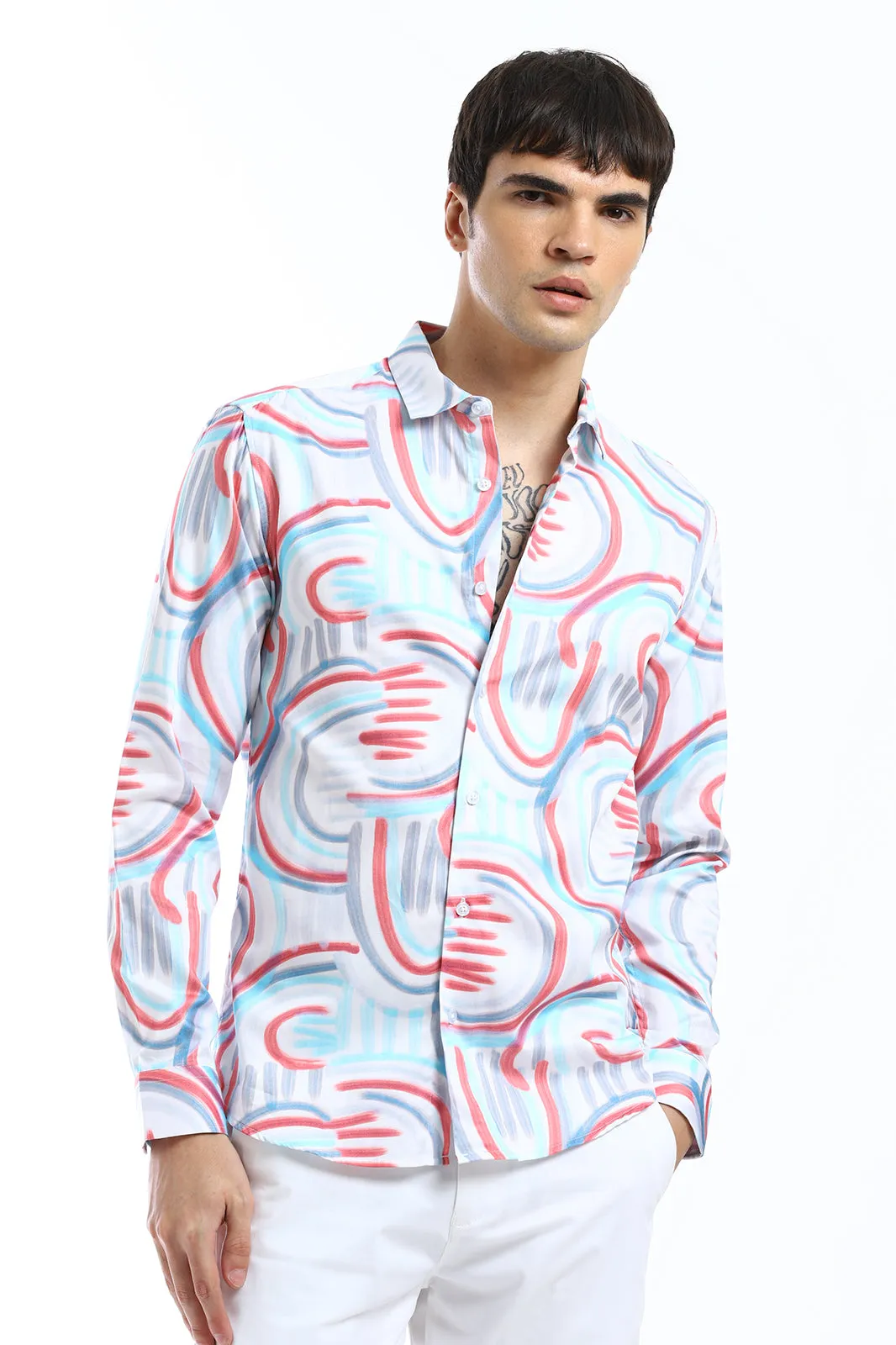 Brush Stroke Full Sleeve Printed Shirt