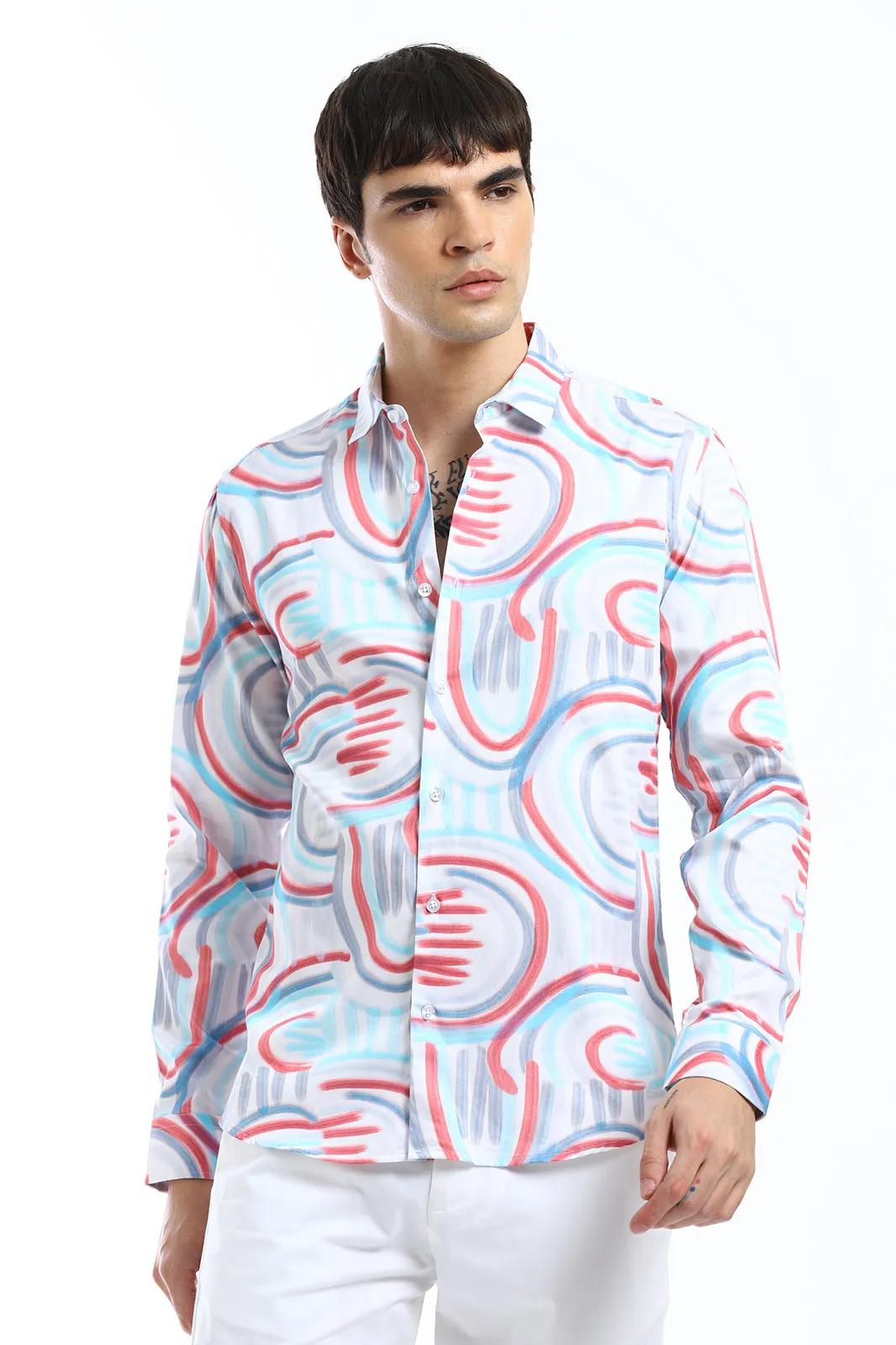 Brush Stroke Full Sleeve Printed Shirt