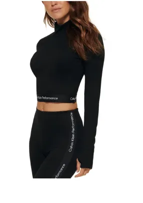 Calvin Klein Performance Women's Mock-Neck Logo-Trim Crop Top, Black, M