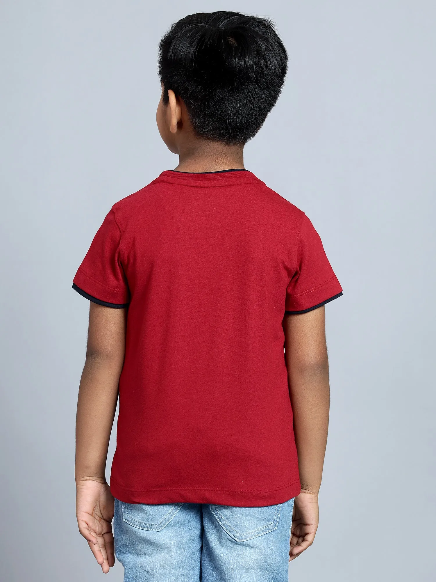 Cantabil Boy's Red Printed Round Neck T-shirt