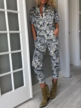 Casual Loose Printed Short Sleeve Jumpsuit