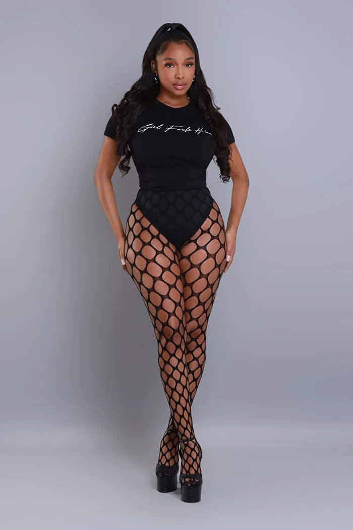 Caught You Wide Cut Fishnet Stockings - Black