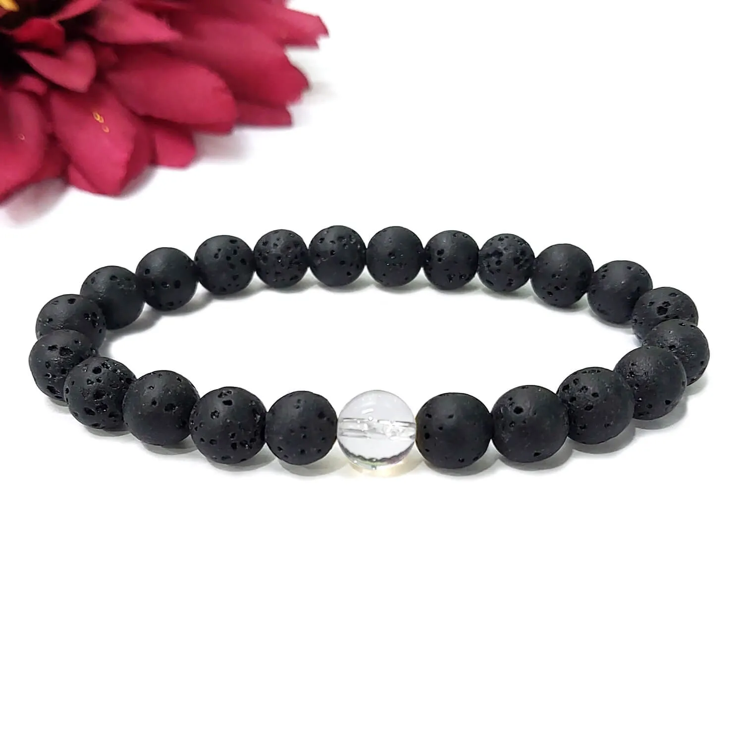 Certified Lava Natural Stone 8mm Bracelet With Clear Quartz