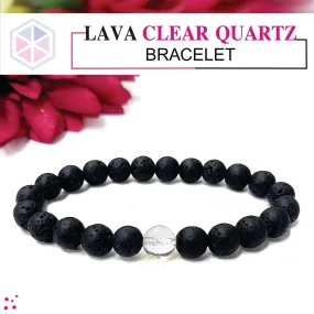 Certified Lava Natural Stone 8mm Bracelet With Clear Quartz