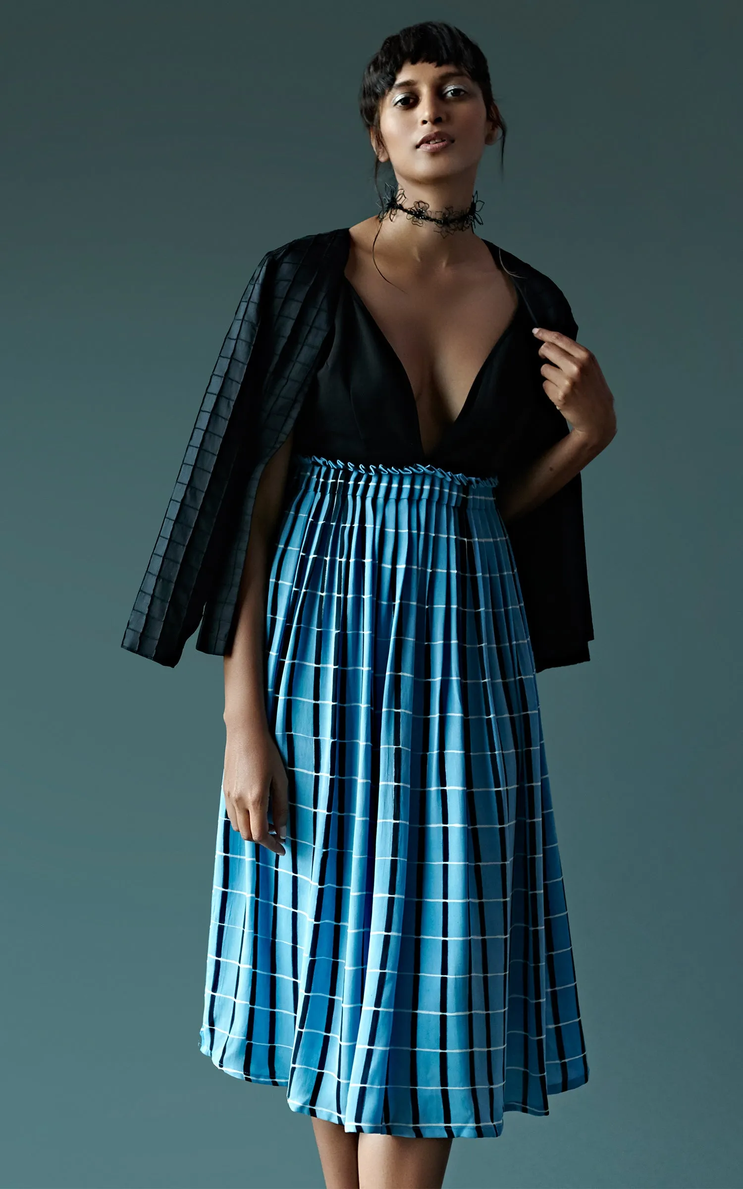 Checked Printed Dress With Ruffle Waist Detailing