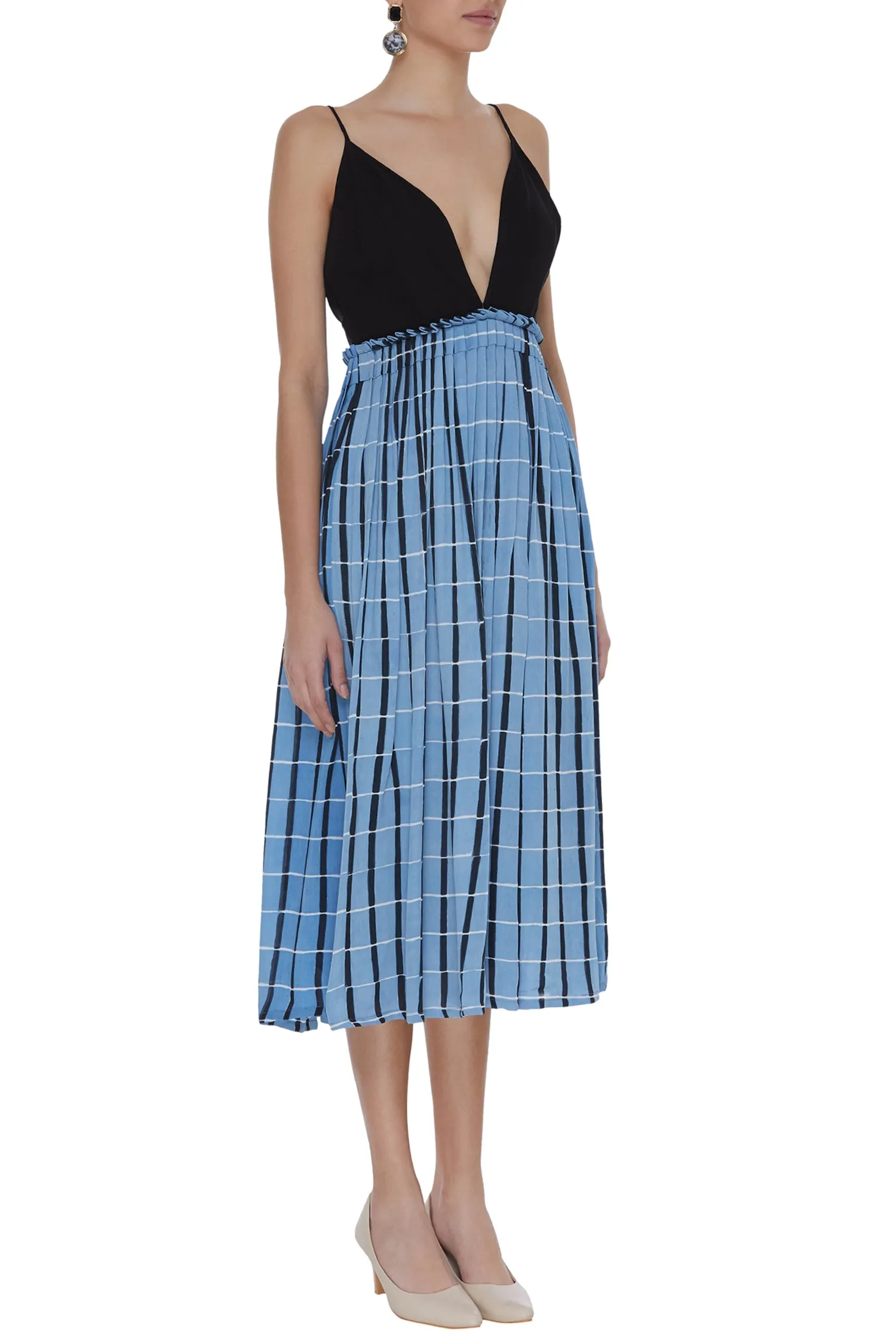 Checked Printed Dress With Ruffle Waist Detailing