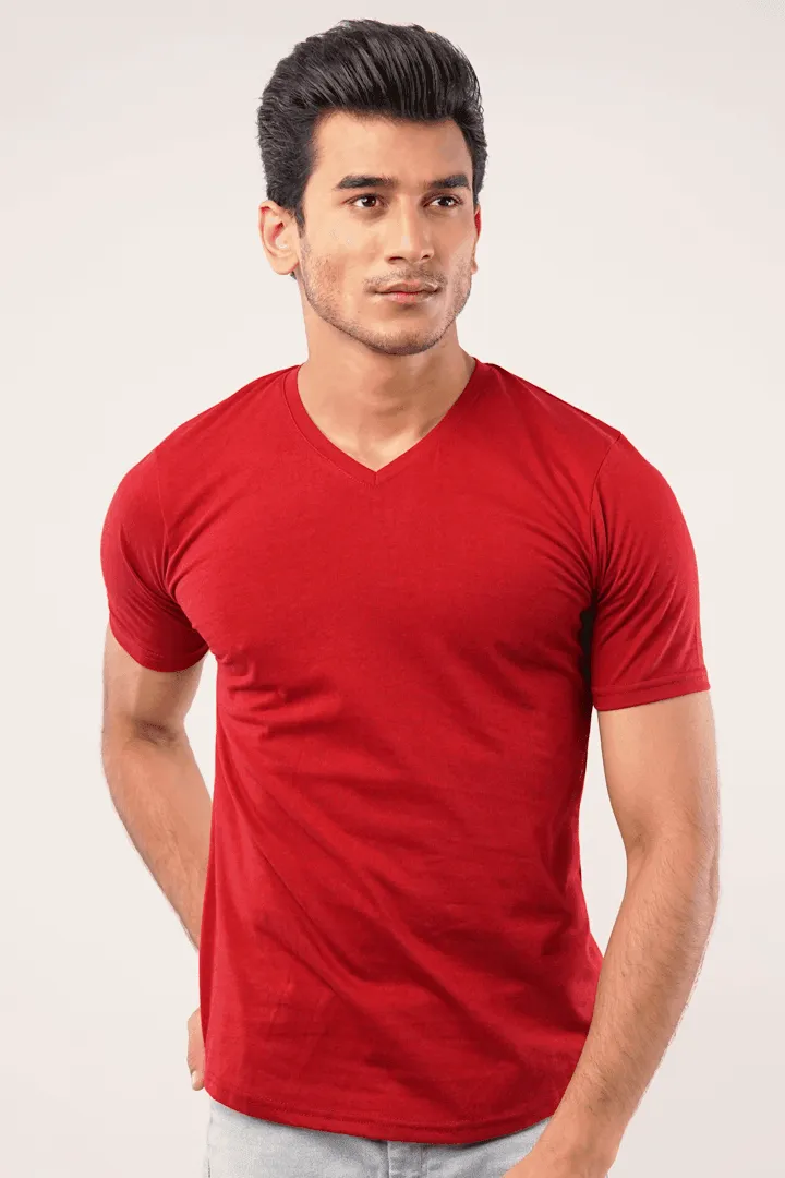 Cherry V-Neck T-Shirt - Maroon