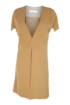 CHLOE Silk Tan Brown V Neck Short Sleeve Shift Dress (10)