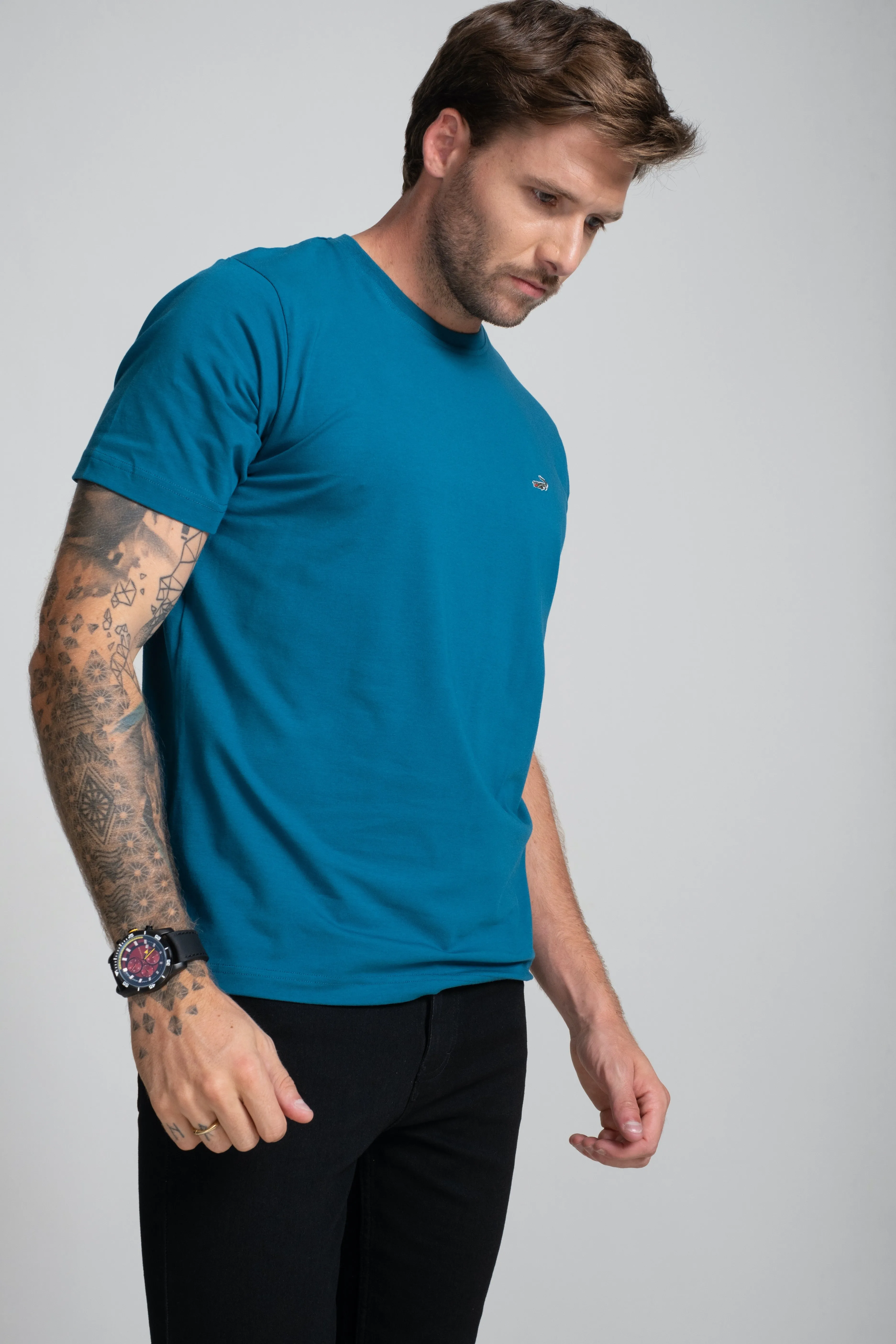 Classic Fit Short sleeves-CasualCrew Neck - Blue Faience