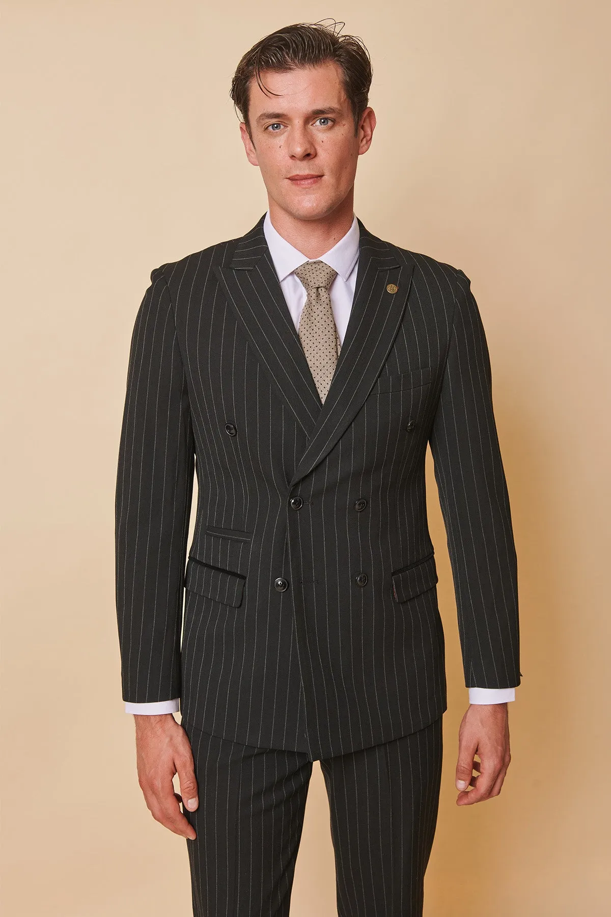 Coronation Street's Mason Radcliffe (Luca Toolan) In ROCCO Black Pinstripe Double Breasted Two Piece Suit