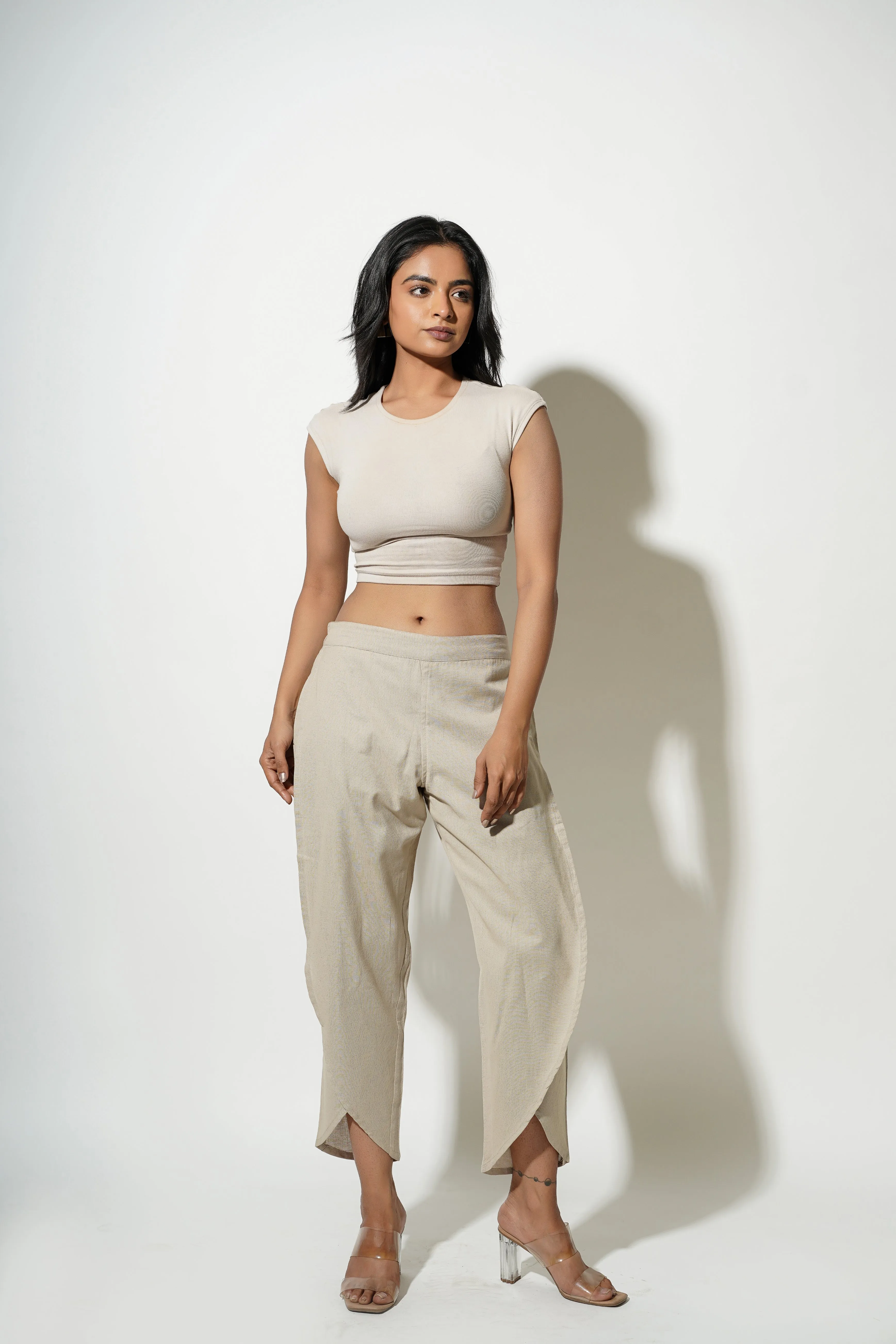 Cotton Beige Women's Tulip Trousers