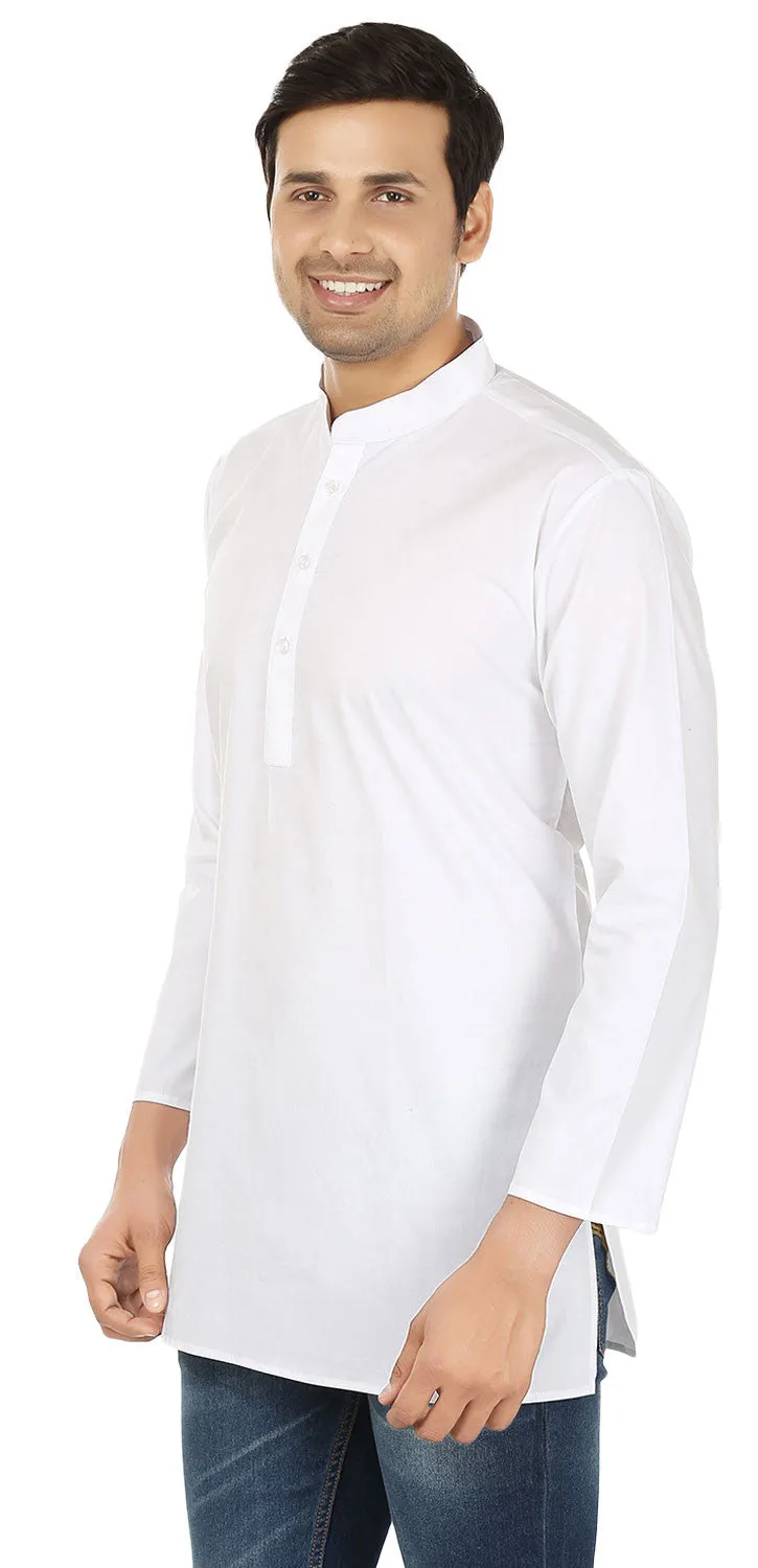 Cotton Dress Men's Short Kurta Shirt Indian Clothing (White)