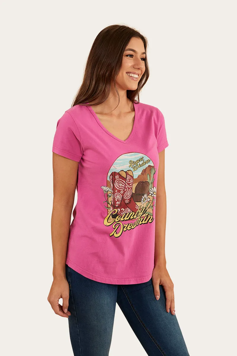 Country Girls Womens V Neck T-Shirt - Candy