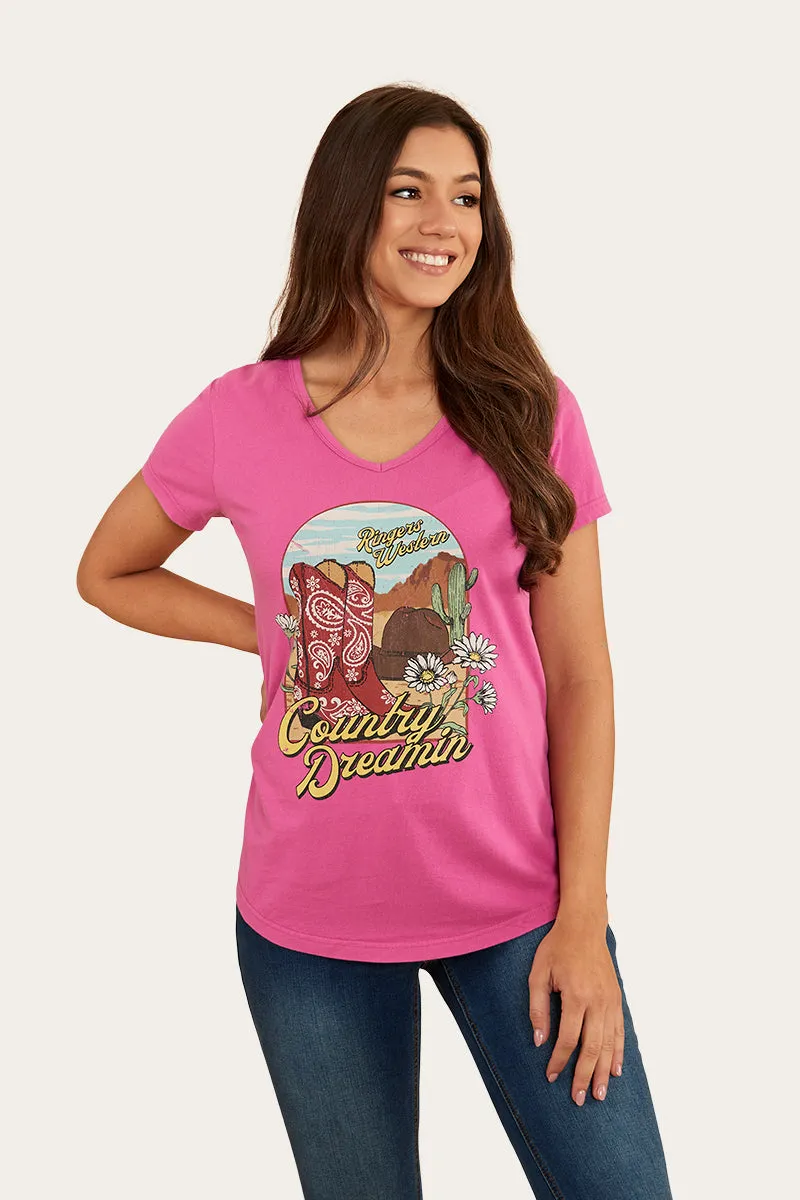 Country Girls Womens V Neck T-Shirt - Candy