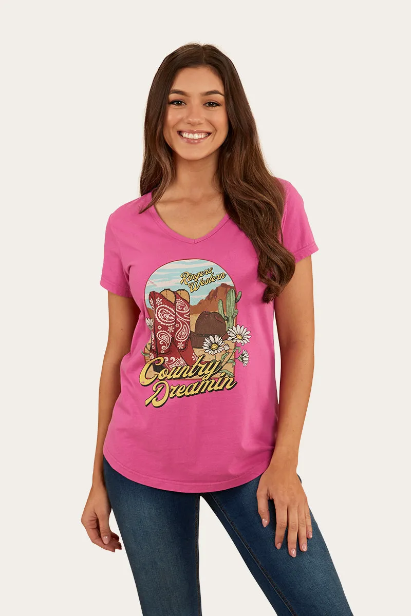 Country Girls Womens V Neck T-Shirt - Candy