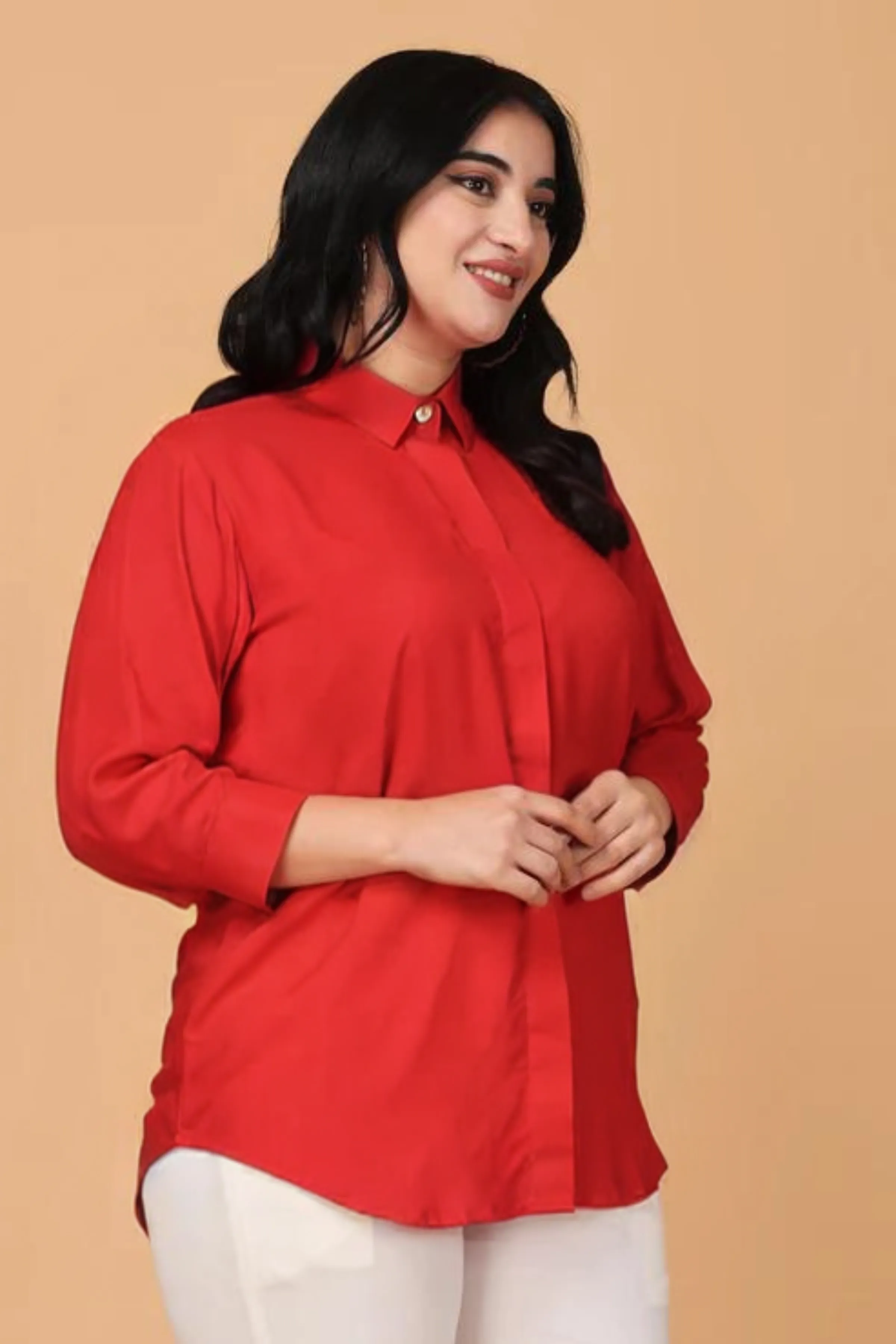 Crimson Red Solid Rayon Shirt