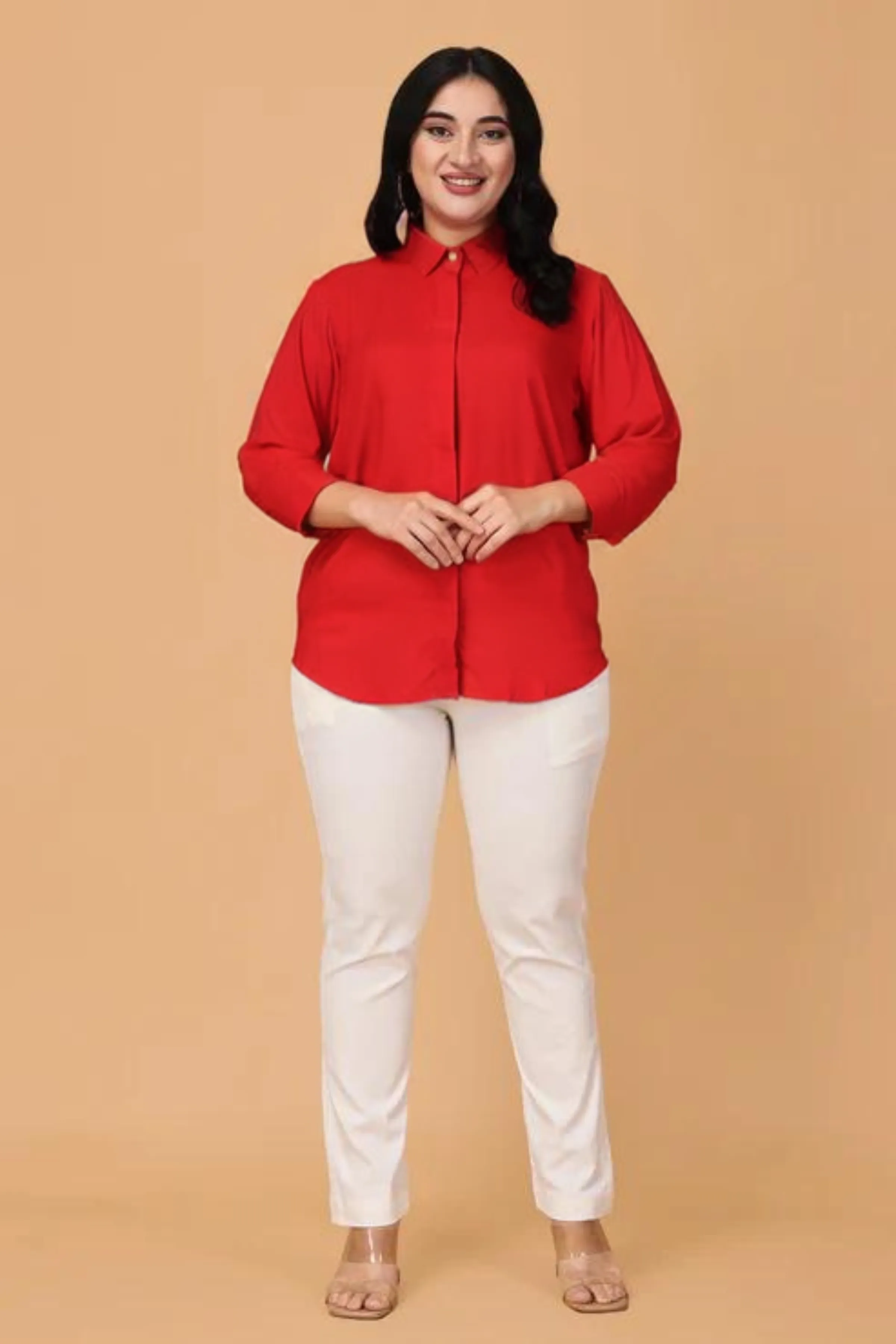 Crimson Red Solid Rayon Shirt