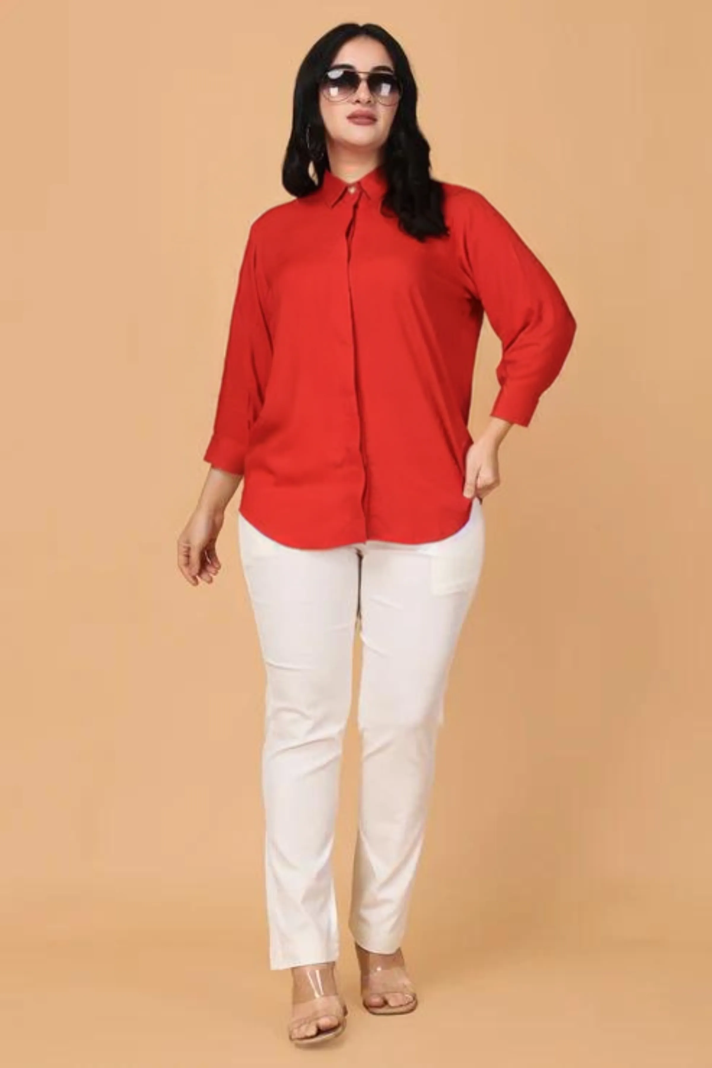 Crimson Red Solid Rayon Shirt