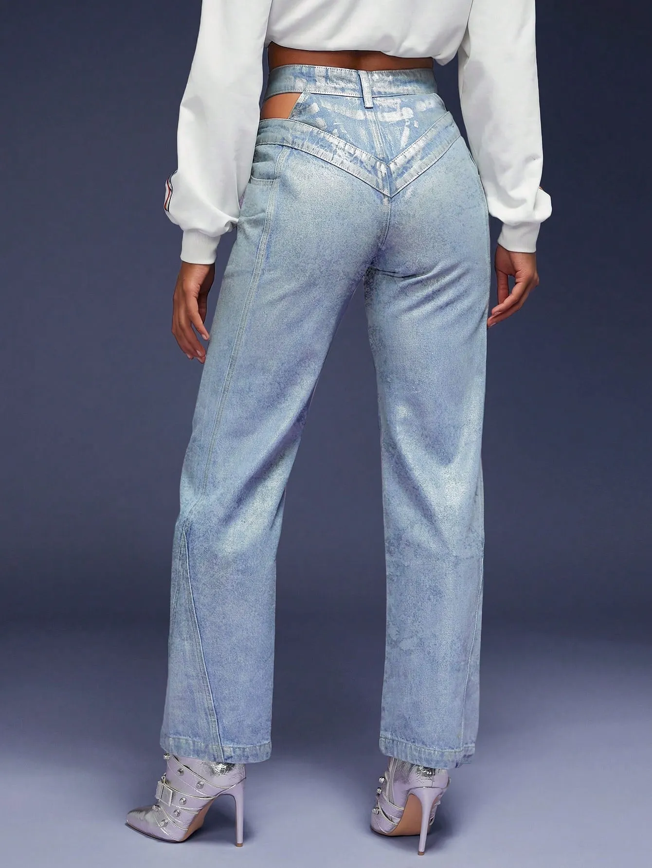 Cutout Waist Straight Leg Jeans