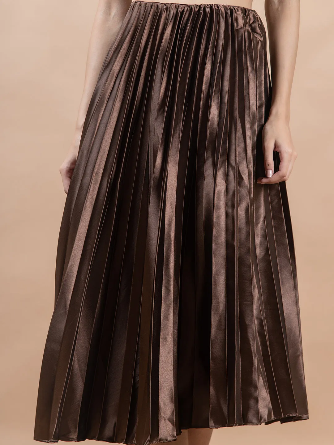 Dark Brown Flared Skirt with Accordion Pleats