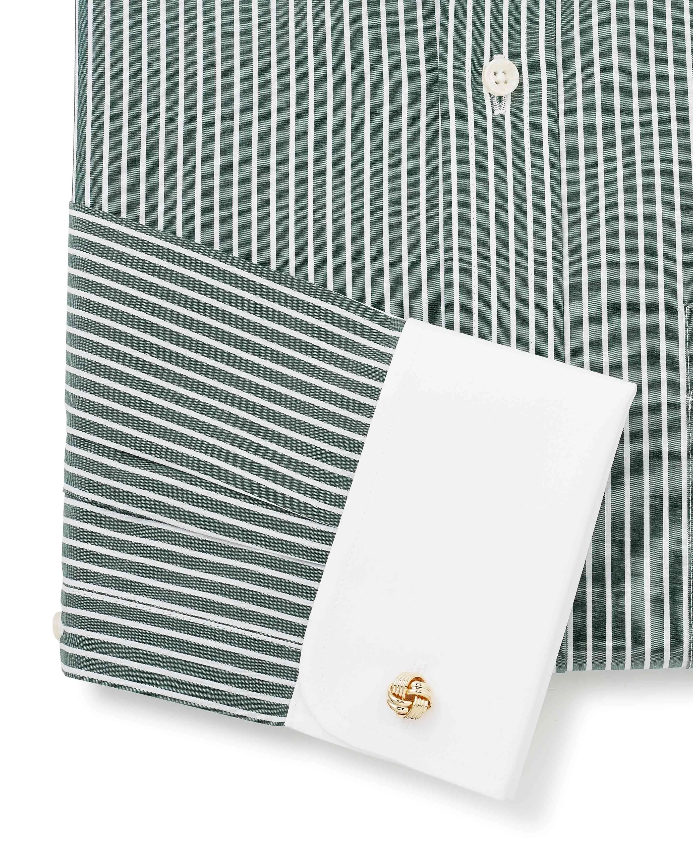 Dark Green Reverse Stripe Classic Fit Shirt With White Collar & Cuffs